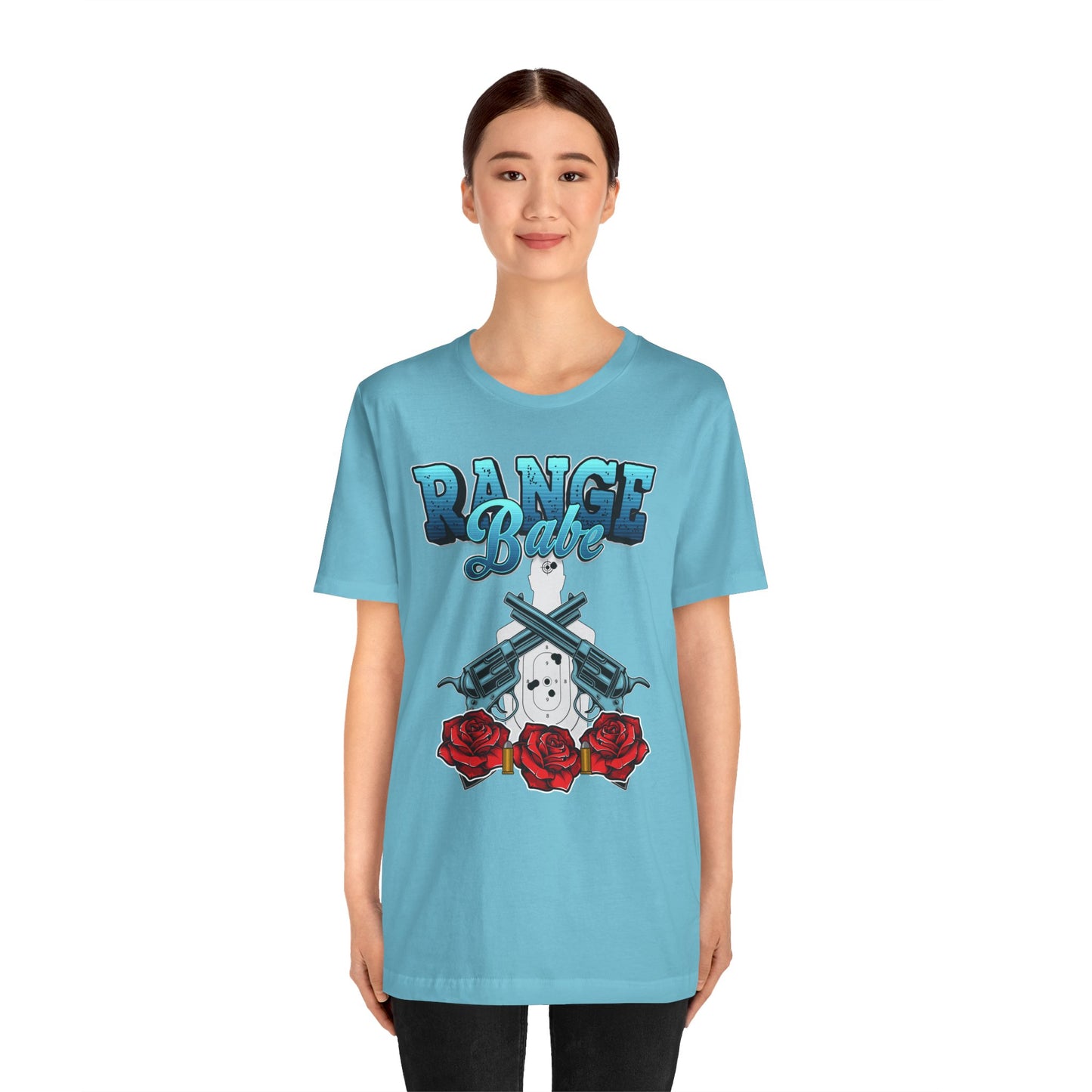 T-shirt, Range Babe tshirt, Badass, Woman, Gun, Rose, Self-defense, 2A, Political, America, USA, Freedom, Patriot Tee