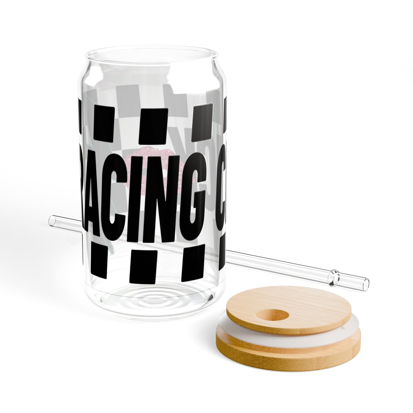 Racing Chick Black and white Checkered Sipper Glass, 16oz