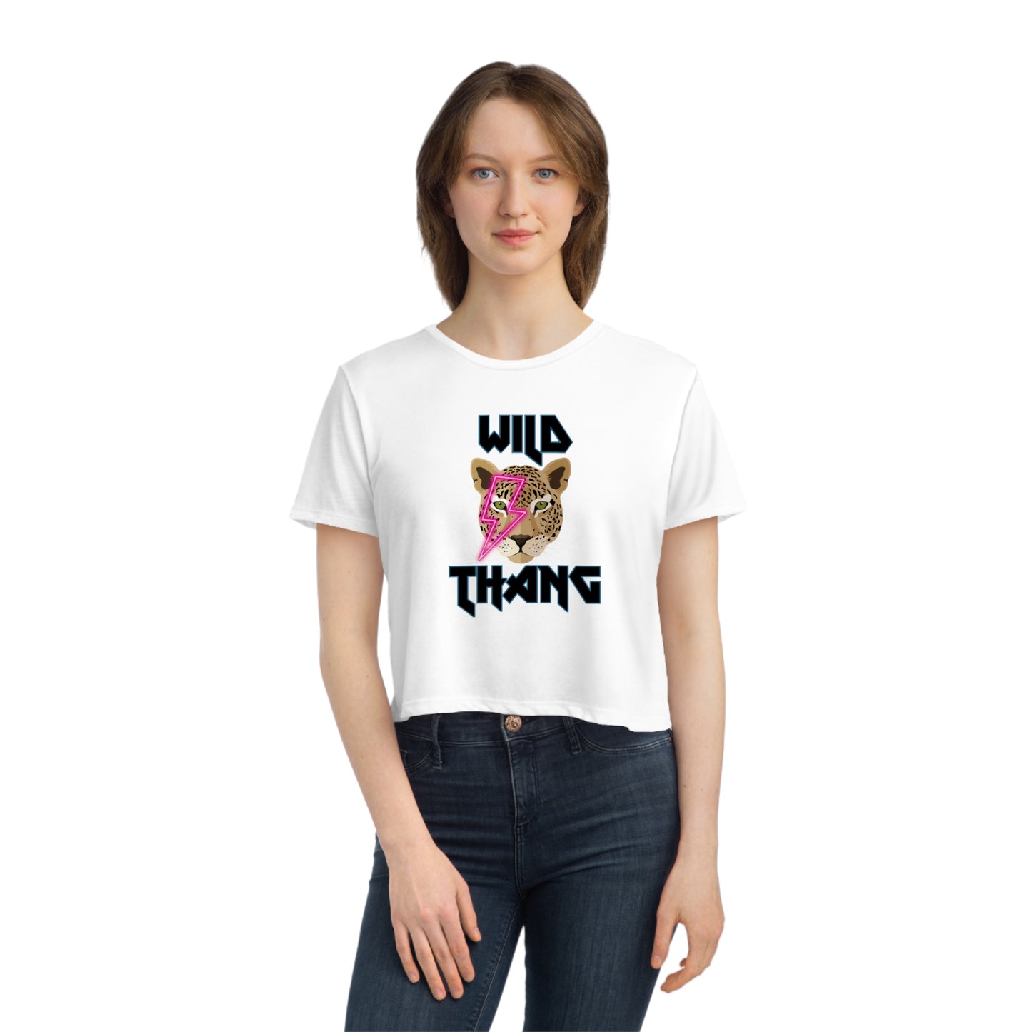 Wild Thang Neon Pink Lightening Leopard Women's Flowy Cropped Tee
