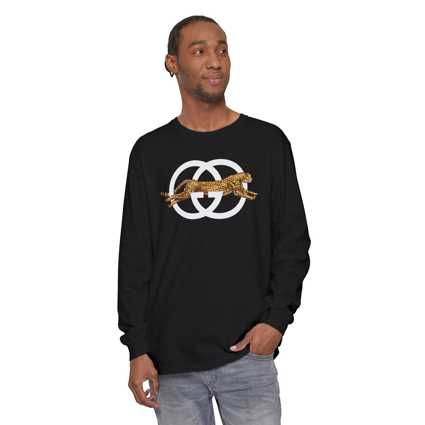 Luxury GG Leopard Novelty Color Comfort Unisex Garment-dyed Long Sleeve T-Shirt