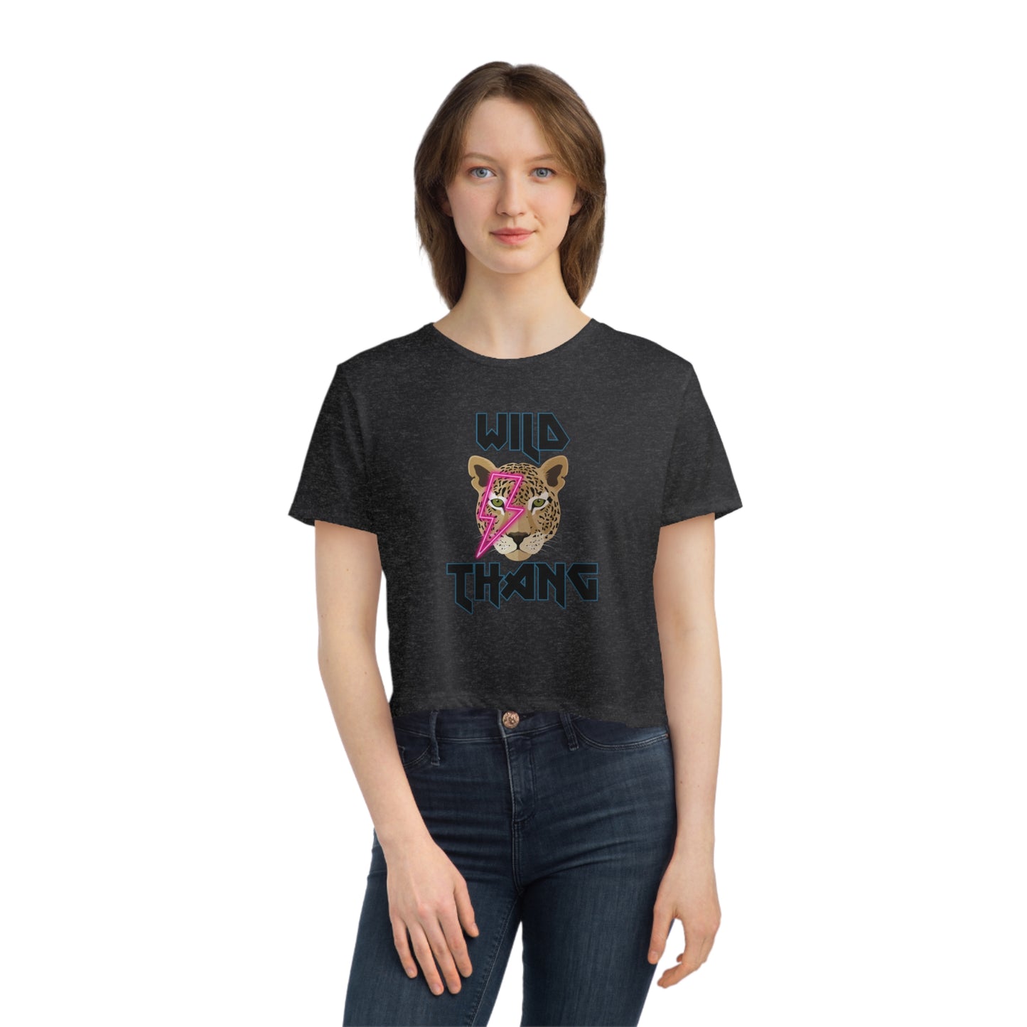 Wild Thang Neon Pink Lightening Leopard Women's Flowy Cropped Tee