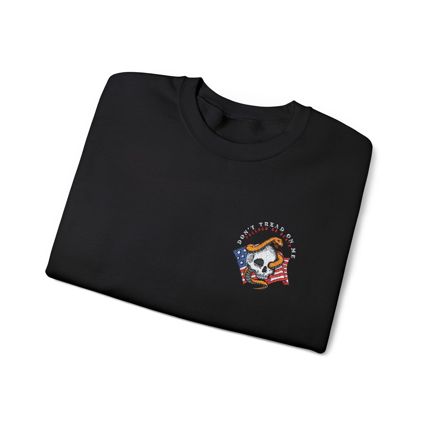 Don't Tread On Me Freedom or Die Skull Snake Embroidery Unisex Heavy Blend™ Crewneck Sweatshirt