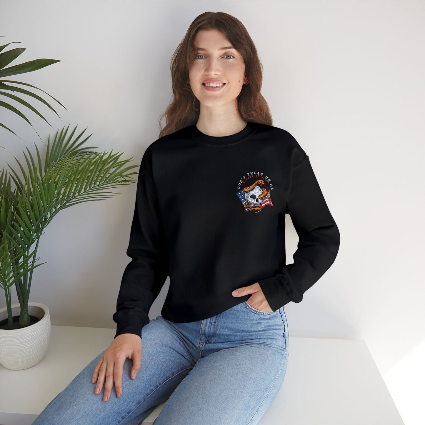 Don't Tread On Me Freedom or Die Skull Snake Embroidery Unisex Heavy Blend™ Crewneck Sweatshirt