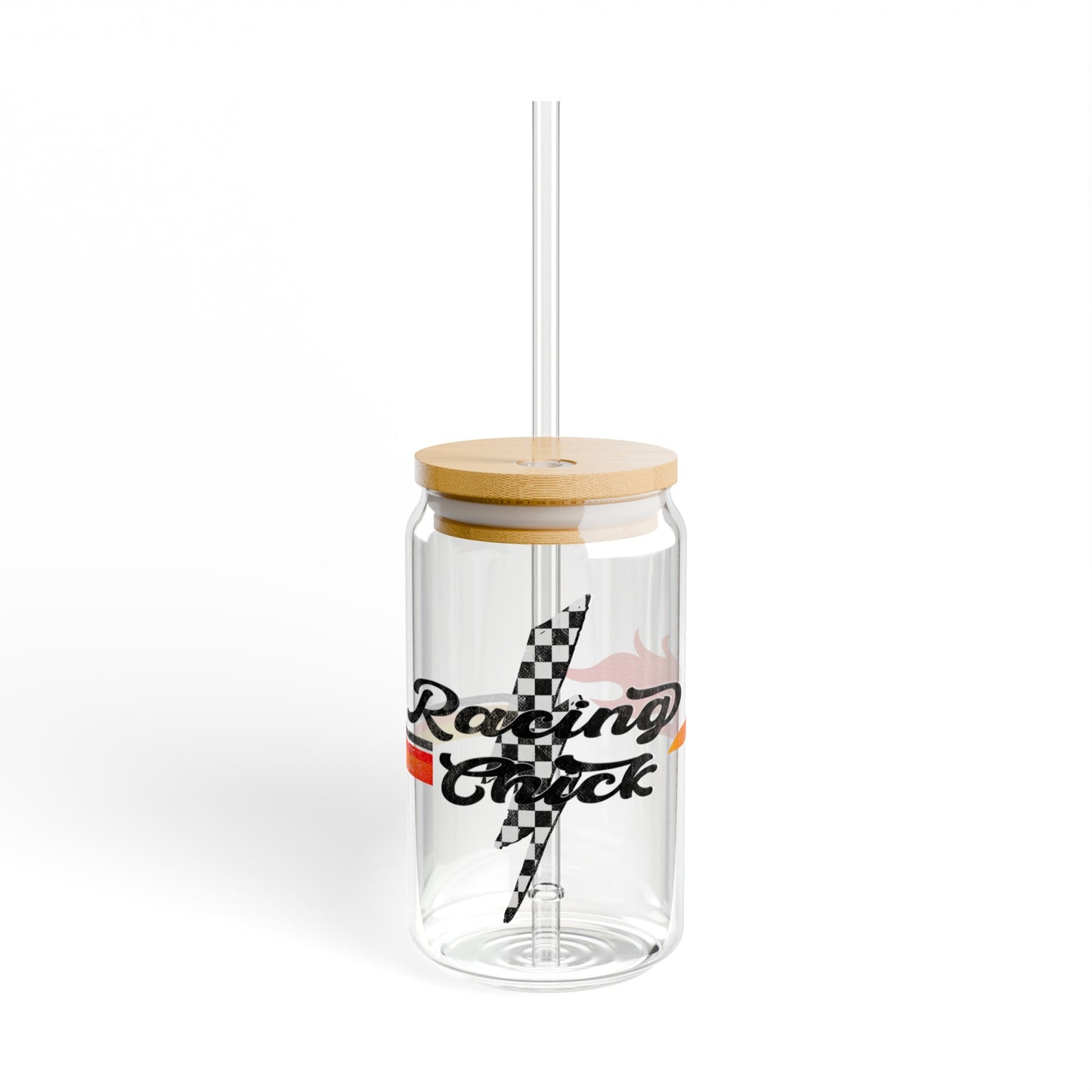 Racing Day Racing Chick Checkered Flag Ligtening Sipper Glass, 16oz