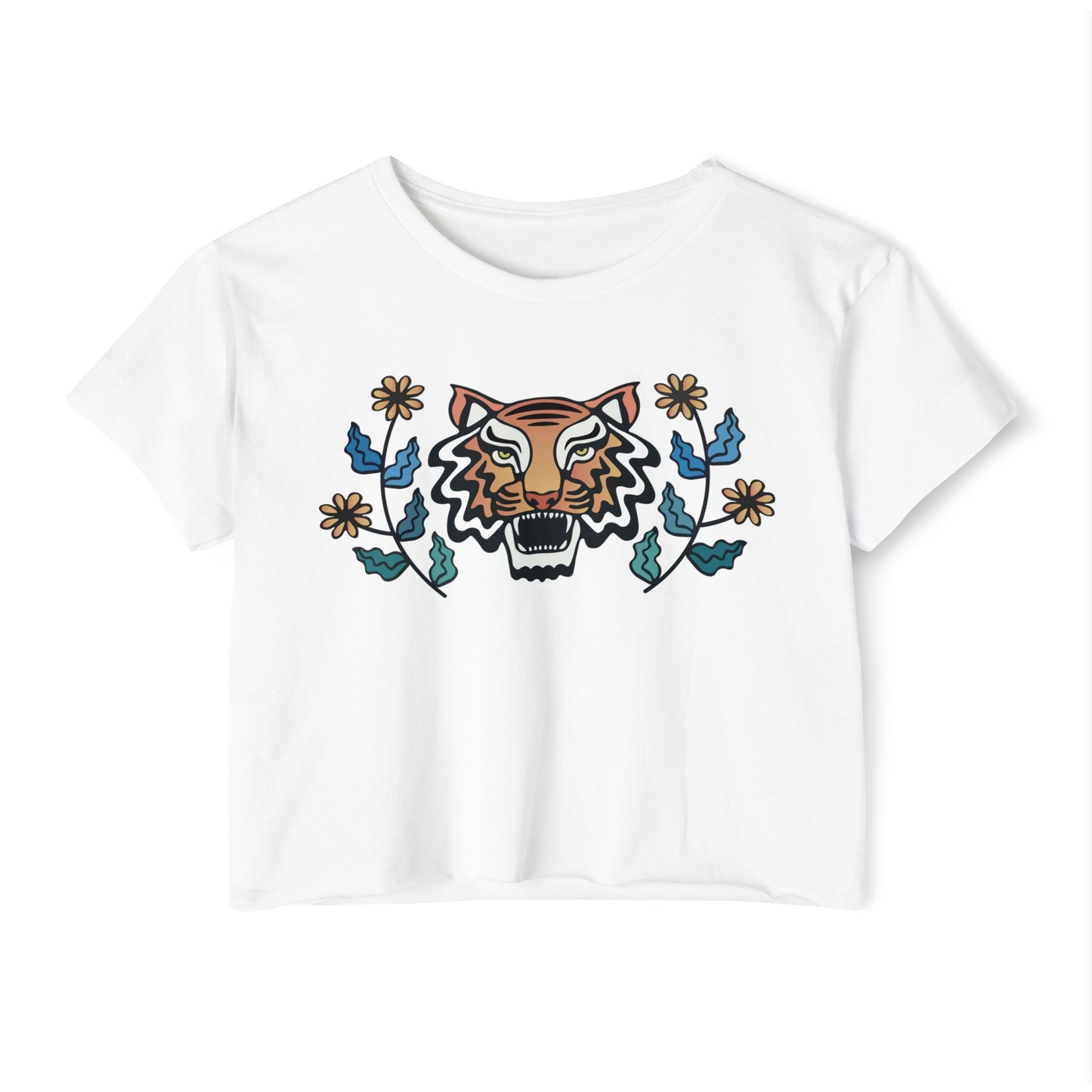 Retro Tiger with Flowers Women's Festival Crop Top