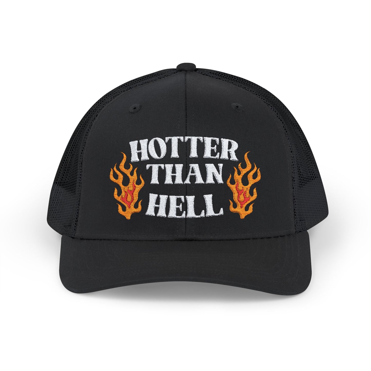 Hotter Than Hell Embroidery Snapback Trucker Cap