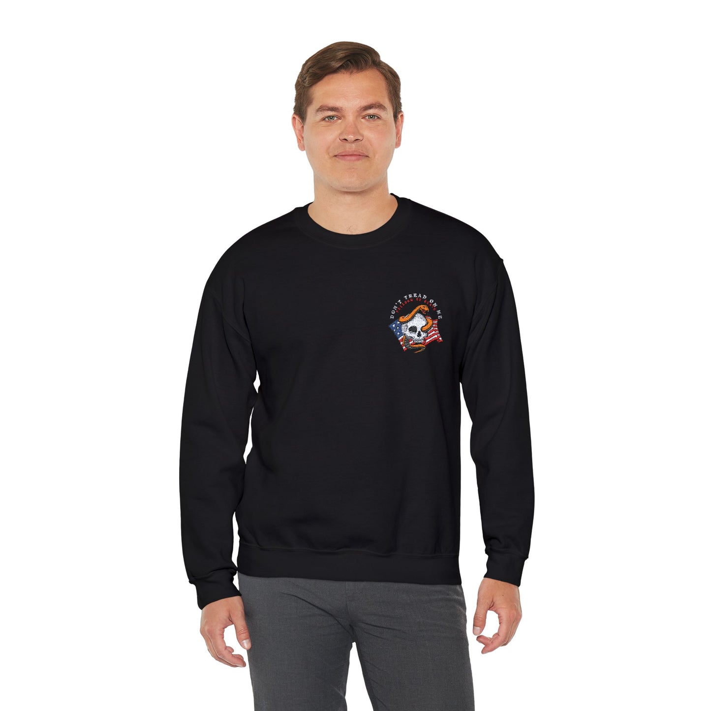 Don't Tread On Me Freedom or Die Skull Snake Embroidery Unisex Heavy Blend™ Crewneck Sweatshirt