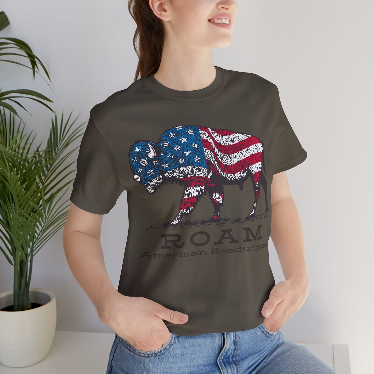 T-Shirt, American Roadtripper Roam, tshirt, USA, America, buffalo, graphic, quote, Travel, Roadtripping, Americana, Unisex Tee