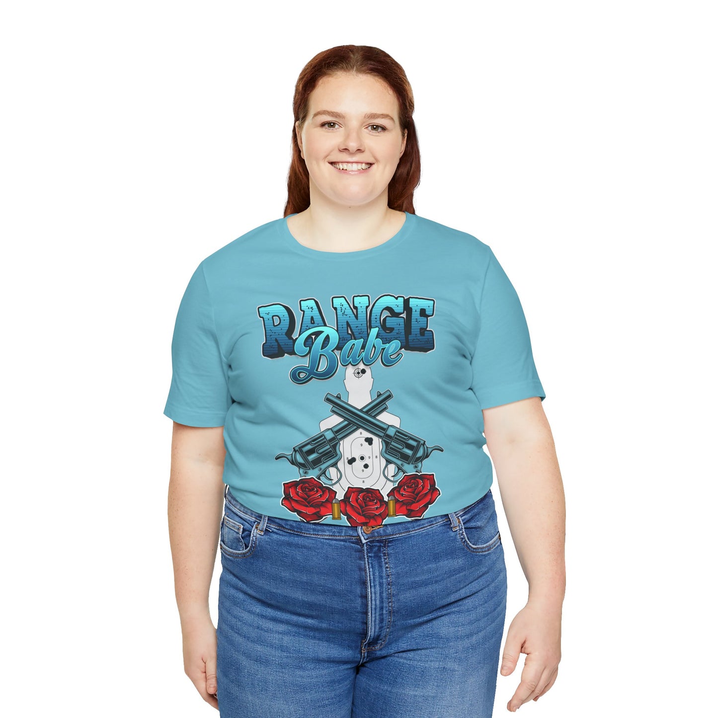 T-shirt, Range Babe tshirt, Badass, Woman, Gun, Rose, Self-defense, 2A, Political, America, USA, Freedom, Patriot Tee