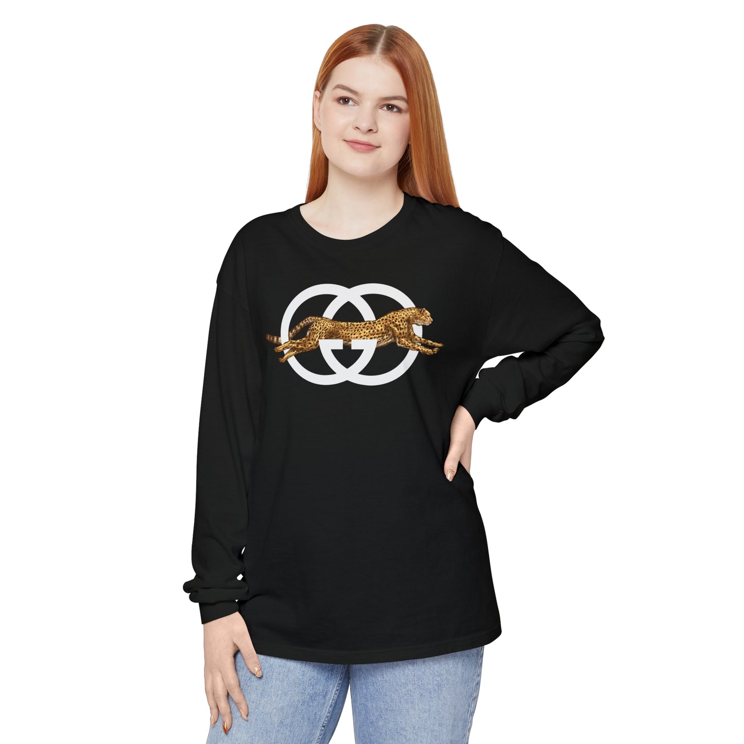 Luxury GG Leopard Novelty Color Comfort Unisex Garment-dyed Long Sleeve T-Shirt