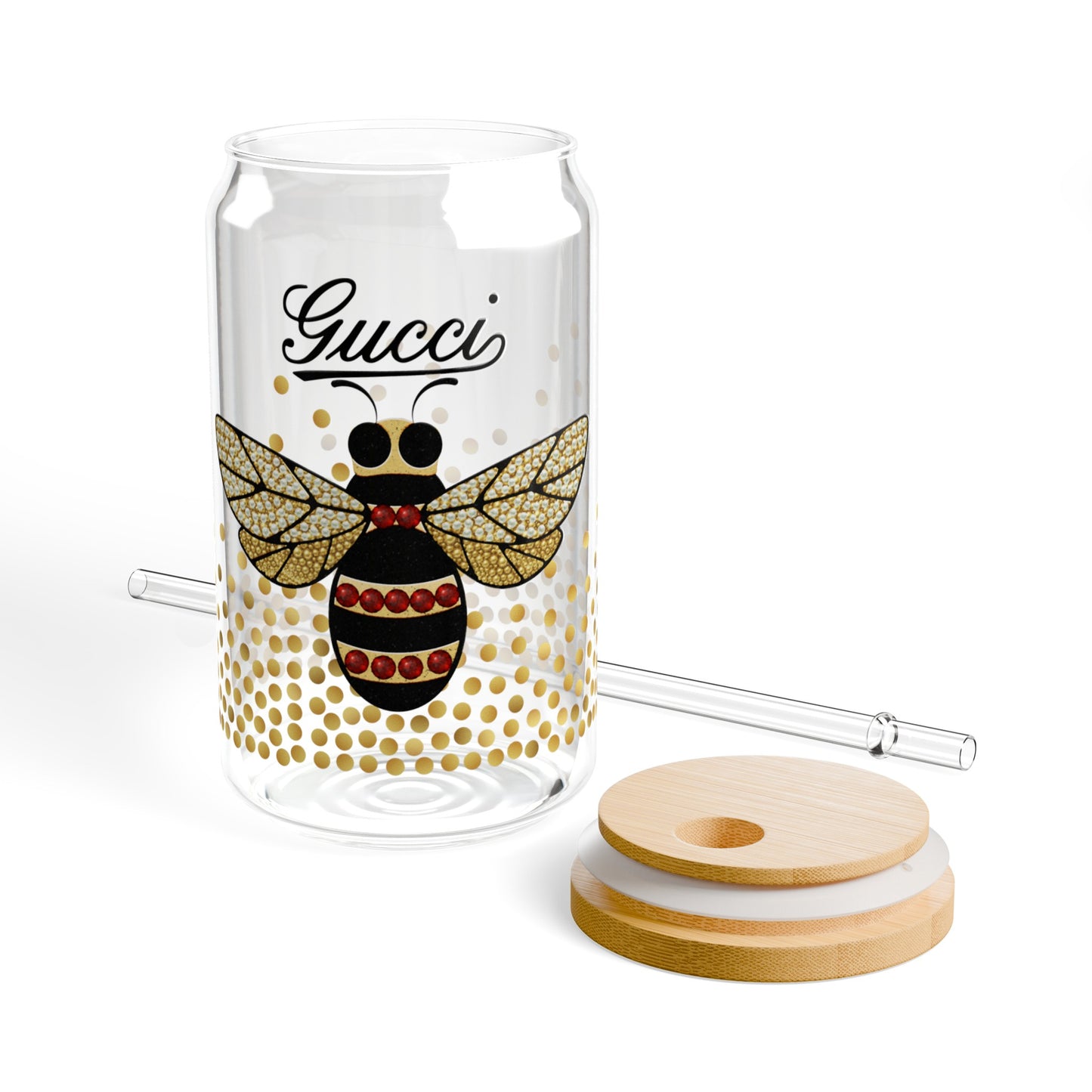 Luxury Dupe Jeweled Bee Sipper Glass, 16oz