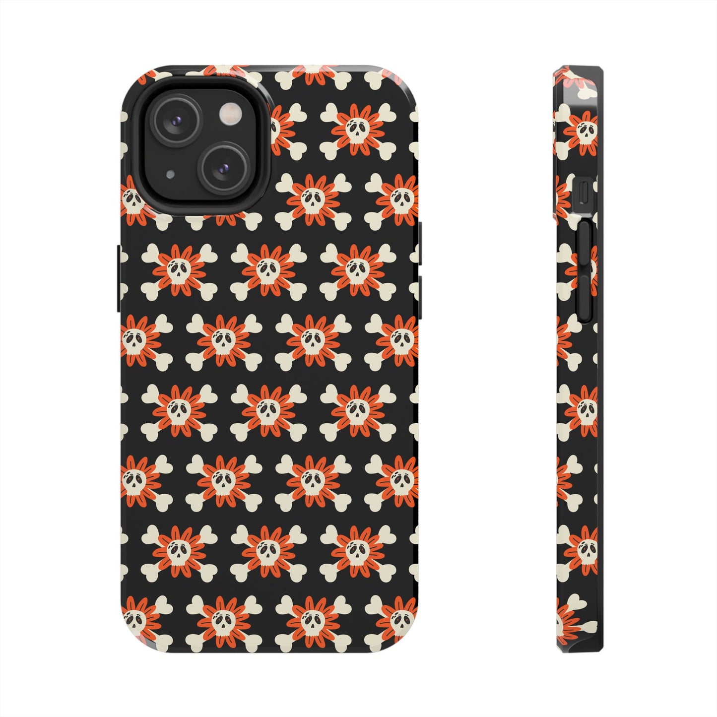 Skull Crossbones and Orange Flower Tough Phone Cases