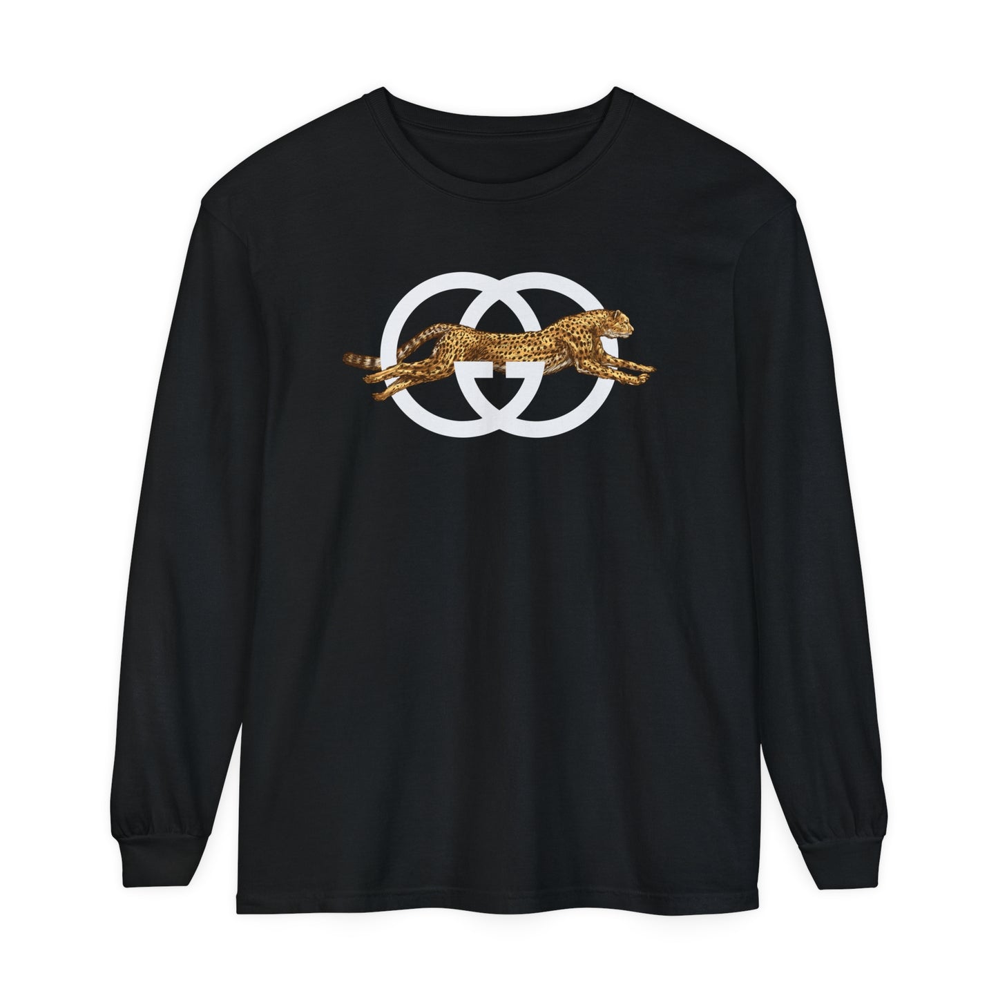 Luxury GG Leopard Novelty Color Comfort Unisex Garment-dyed Long Sleeve T-Shirt
