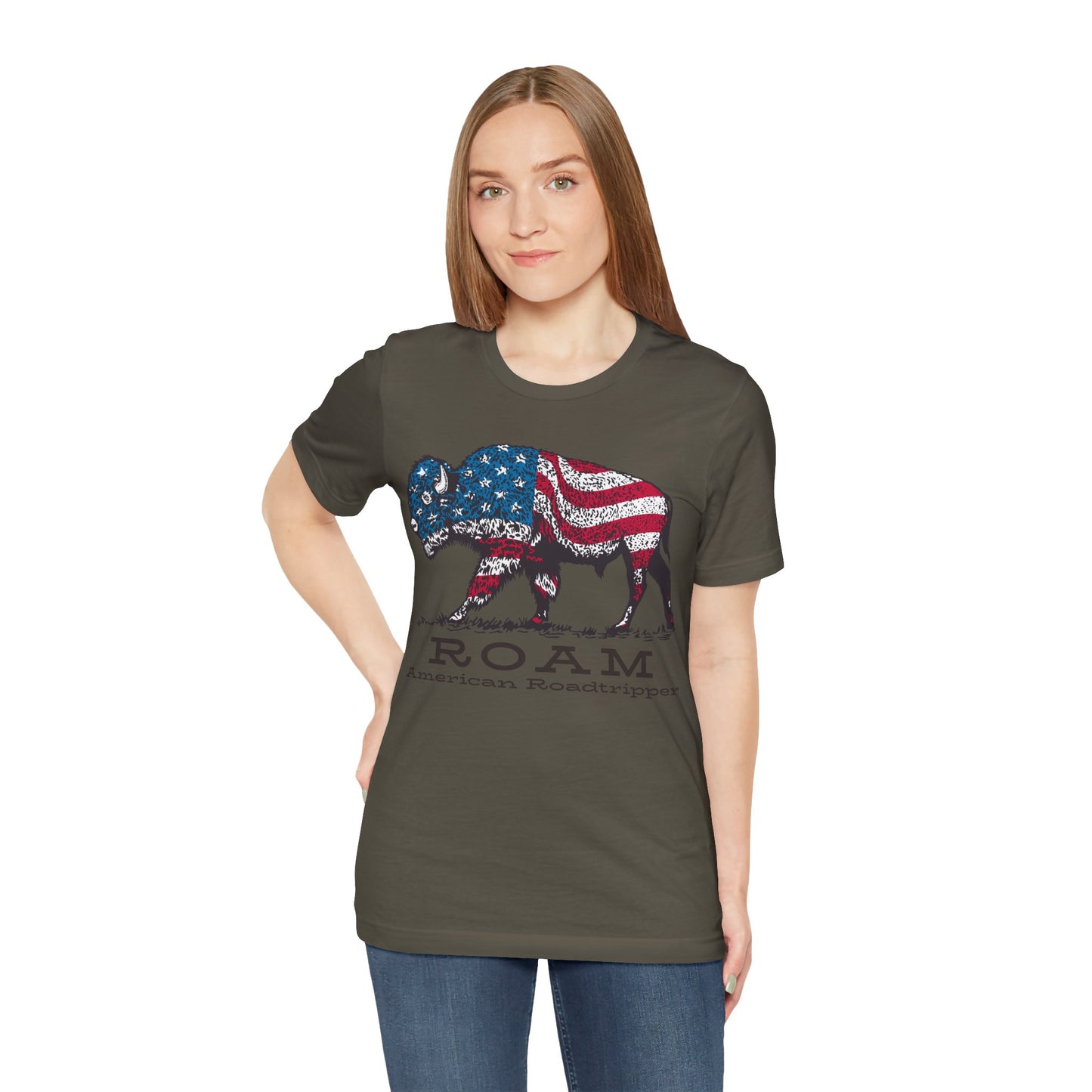 T-Shirt, American Roadtripper Roam, tshirt, USA, America, buffalo, graphic, quote, Travel, Roadtripping, Americana, Unisex Tee