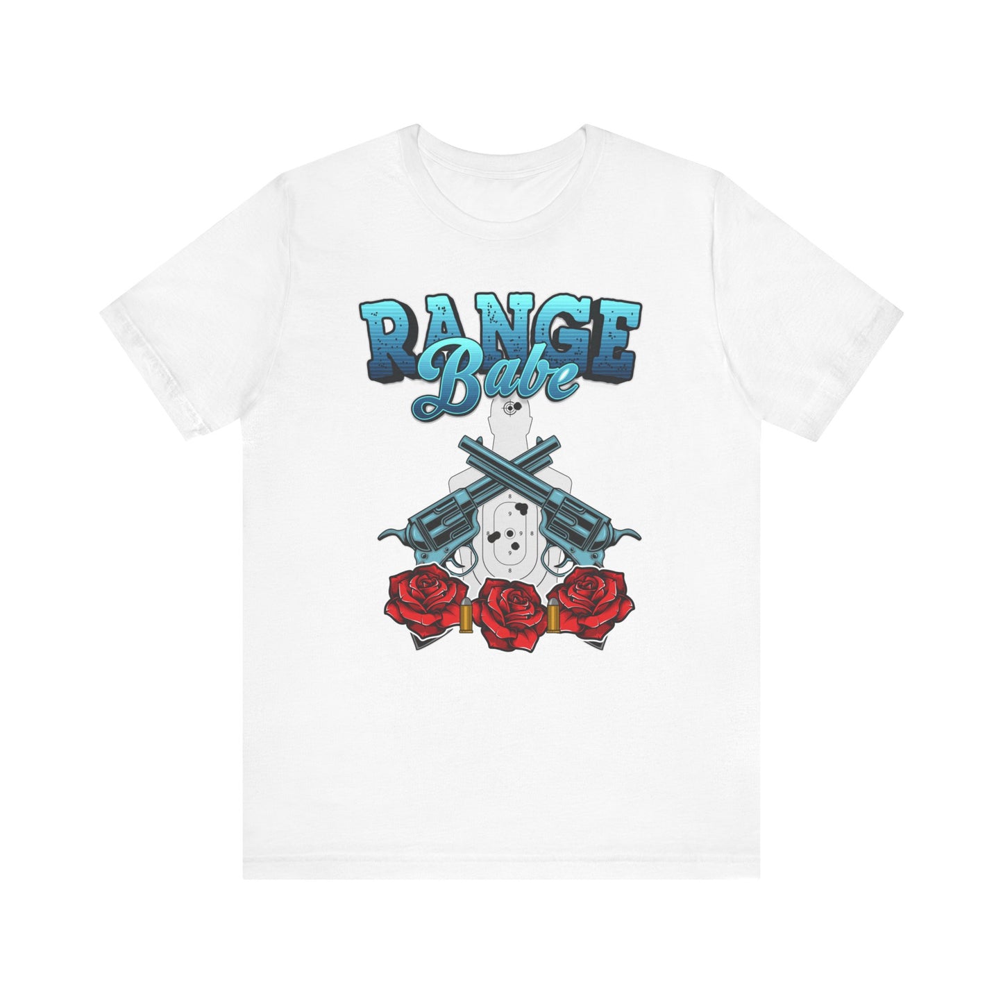 T-shirt, Range Babe tshirt, Badass, Woman, Gun, Rose, Self-defense, 2A, Political, America, USA, Freedom, Patriot Tee