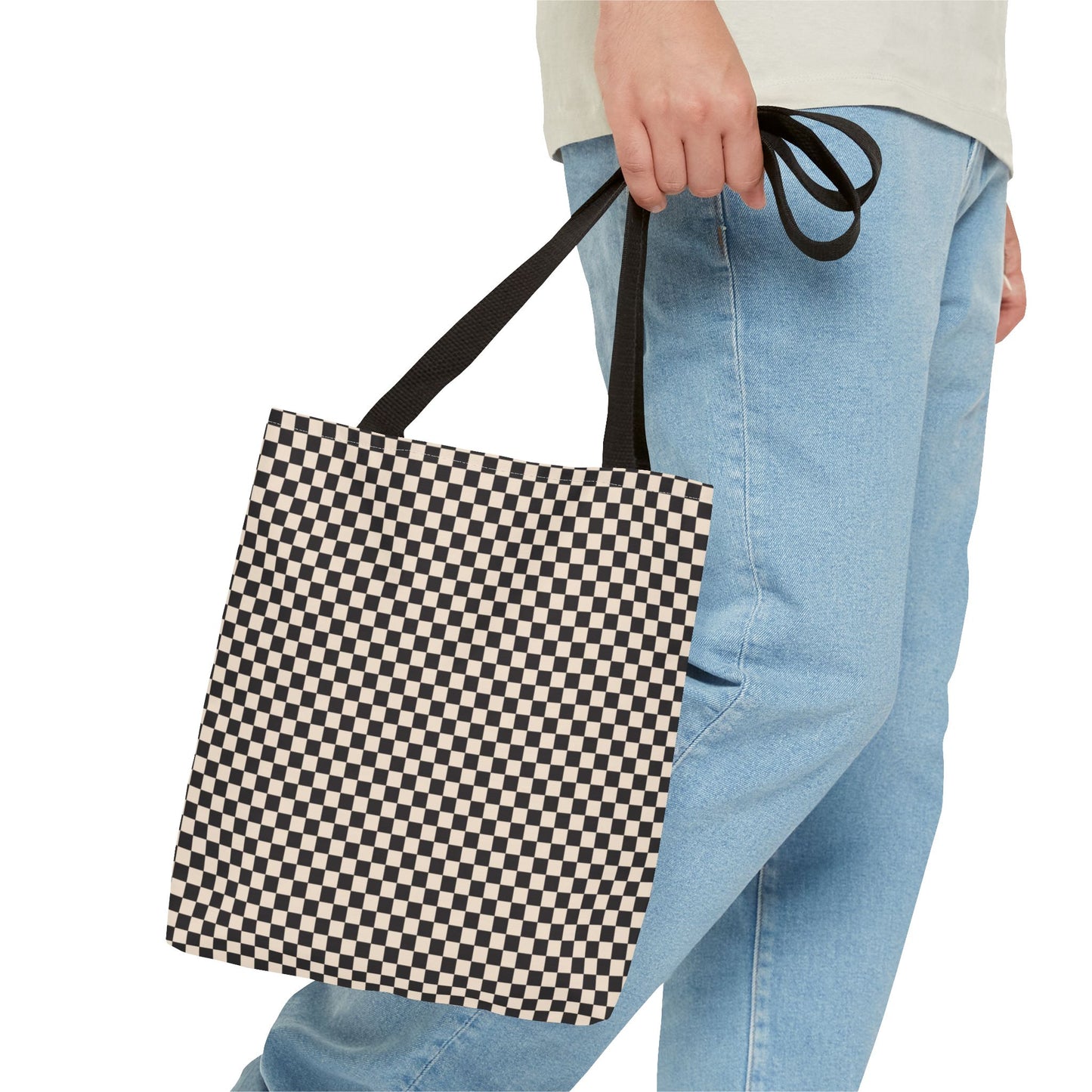 Check Tote Bag - Black and Tan Plaid Design