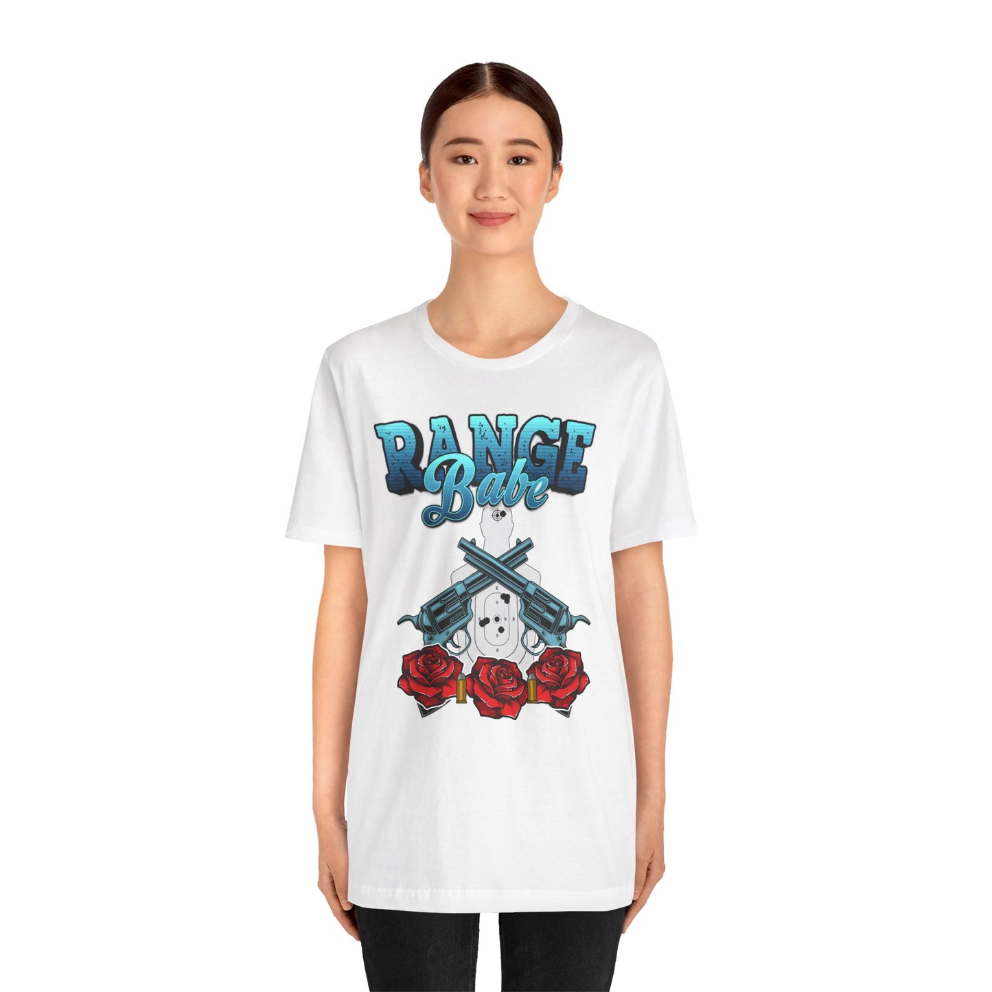 T-shirt, Range Babe tshirt, Badass, Woman, Gun, Rose, Self-defense, 2A, Political, America, USA, Freedom, Patriot Tee