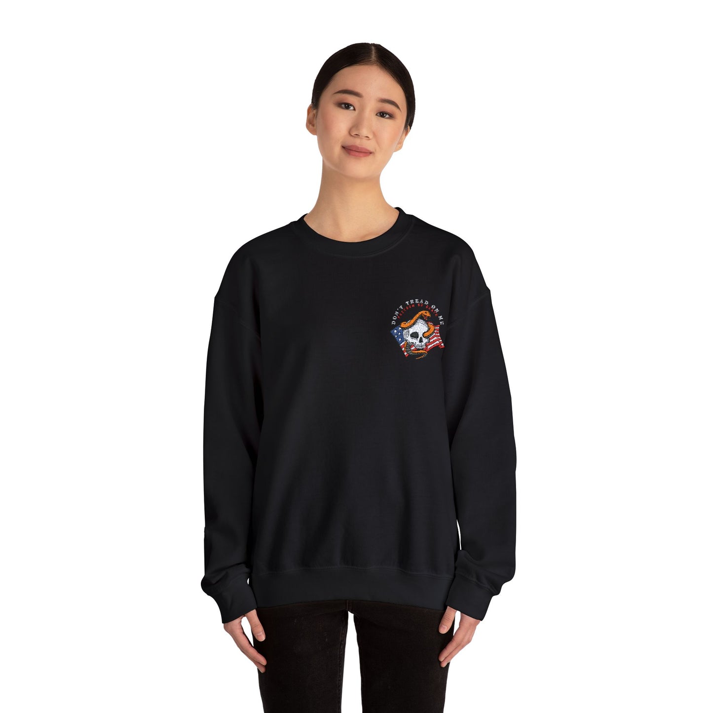 Don't Tread On Me Freedom or Die Skull Snake Embroidery Unisex Heavy Blend™ Crewneck Sweatshirt