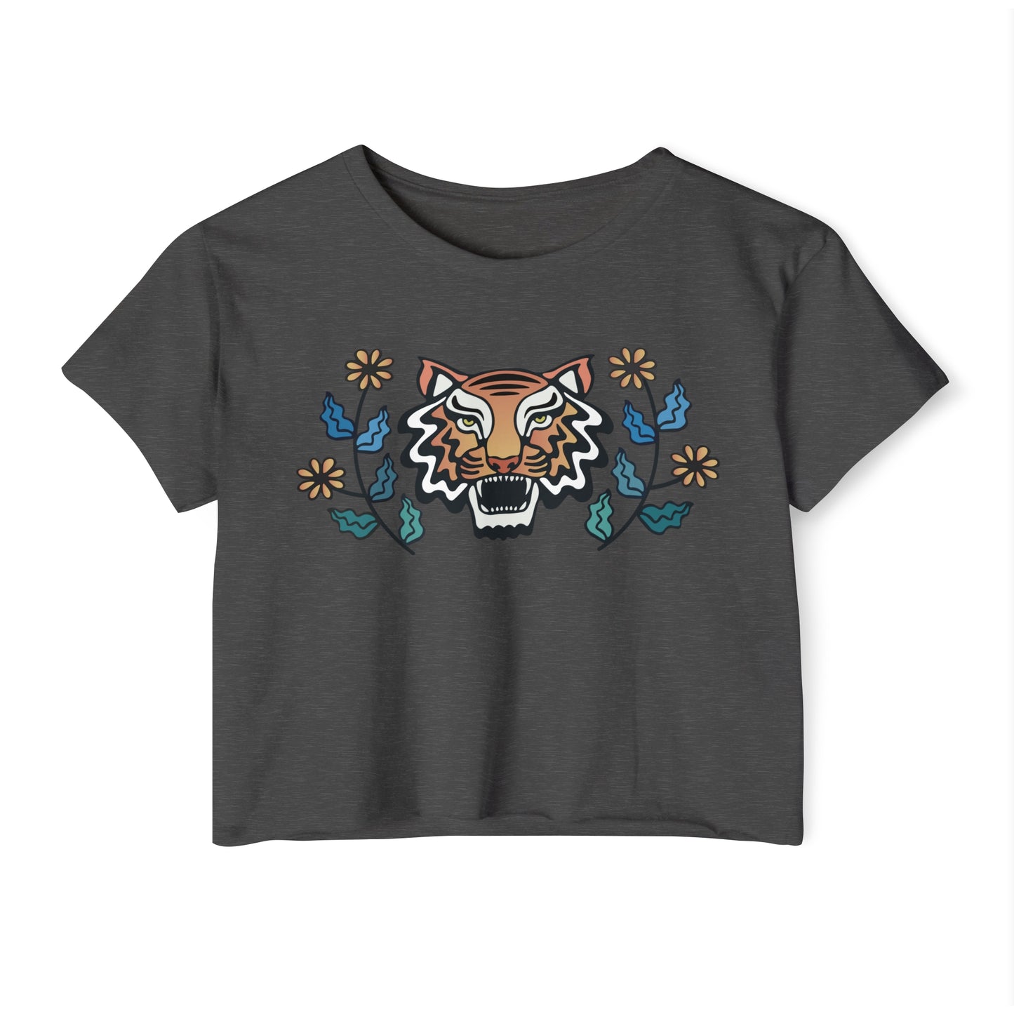 Retro Tiger with Flowers Women's Festival Crop Top