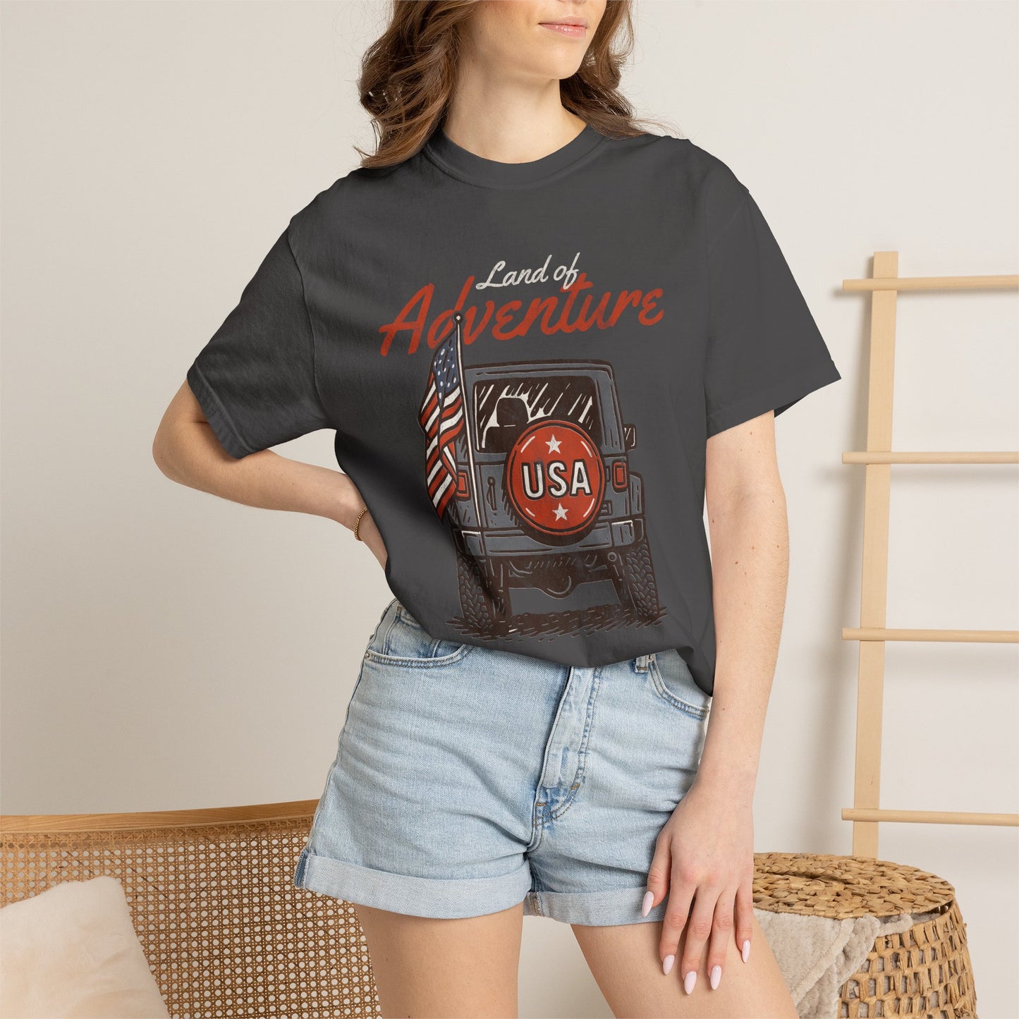 Land of Adventure USA T-Shirt — Patriotic Jeep Off-Road Graphic Tee