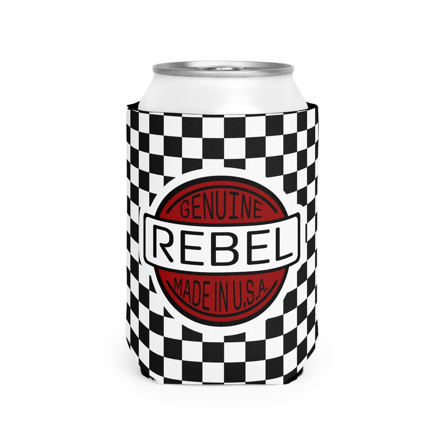 Checkered Genuine Rebel Can Cooler Sleeve