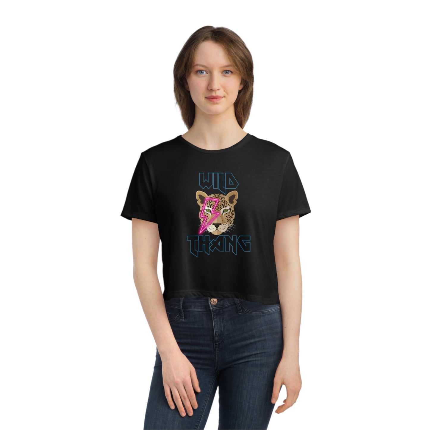 Wild Thang Neon Pink Lightening Leopard Women's Flowy Cropped Tee