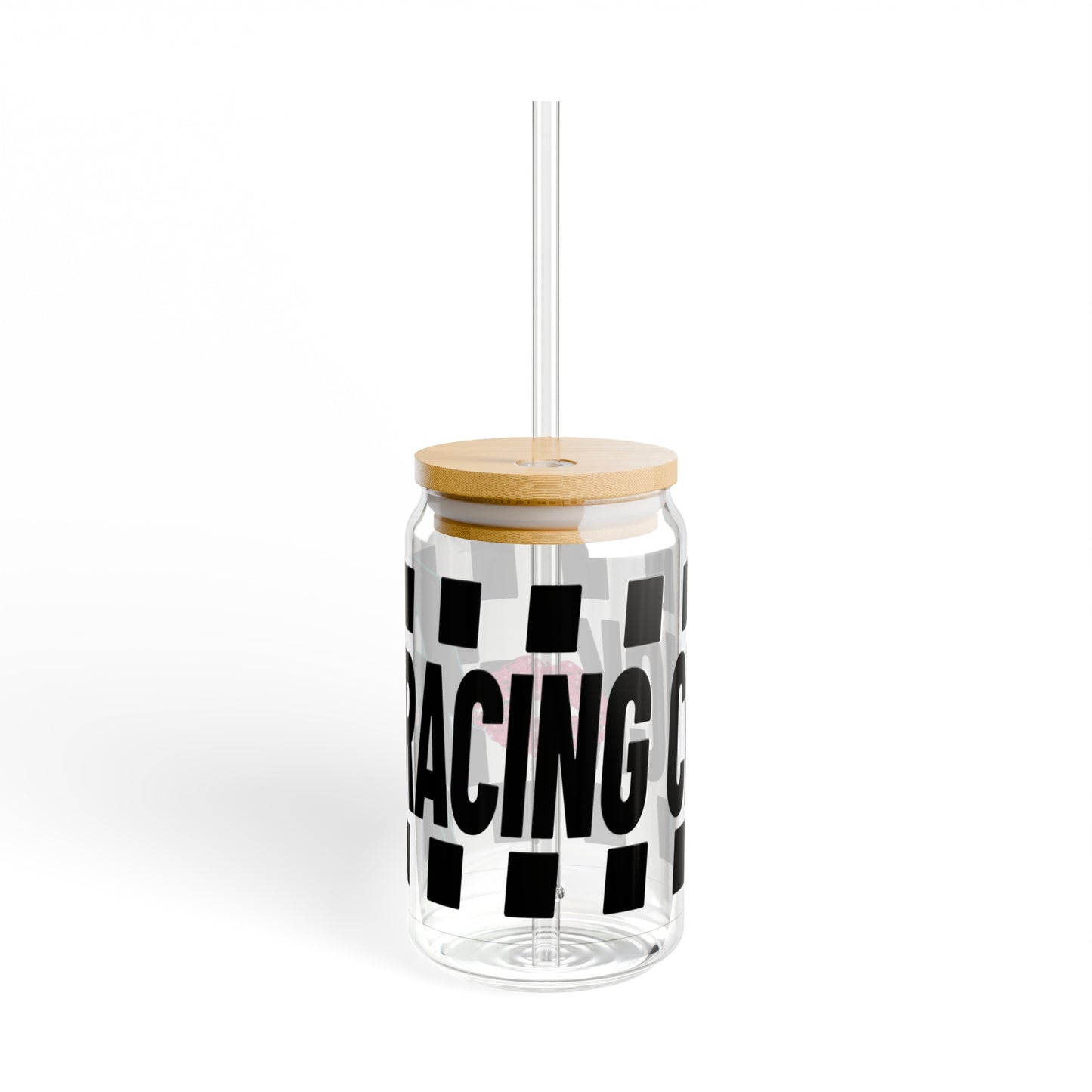 Racing Chick Black and white Checkered Sipper Glass, 16oz