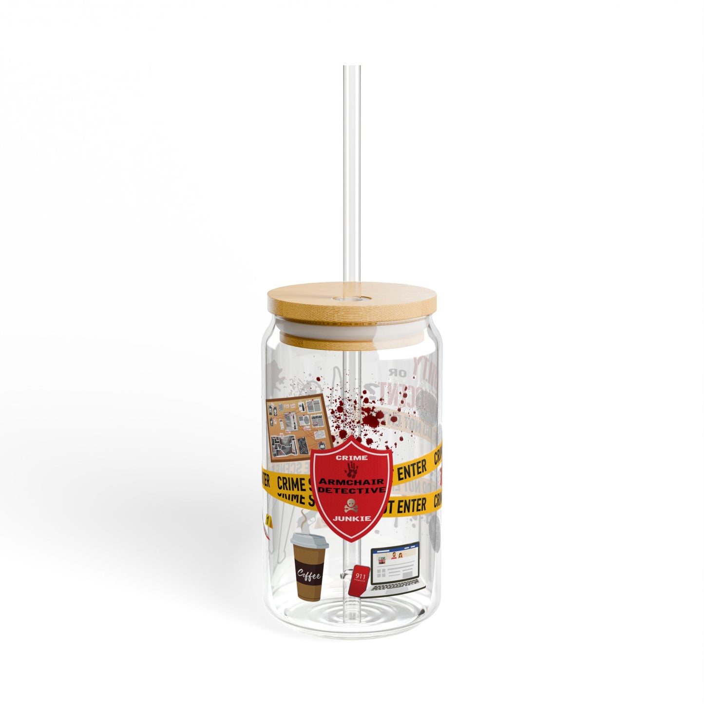 True Crime Junkie Armchair Detective Sipper Glass, 16oz