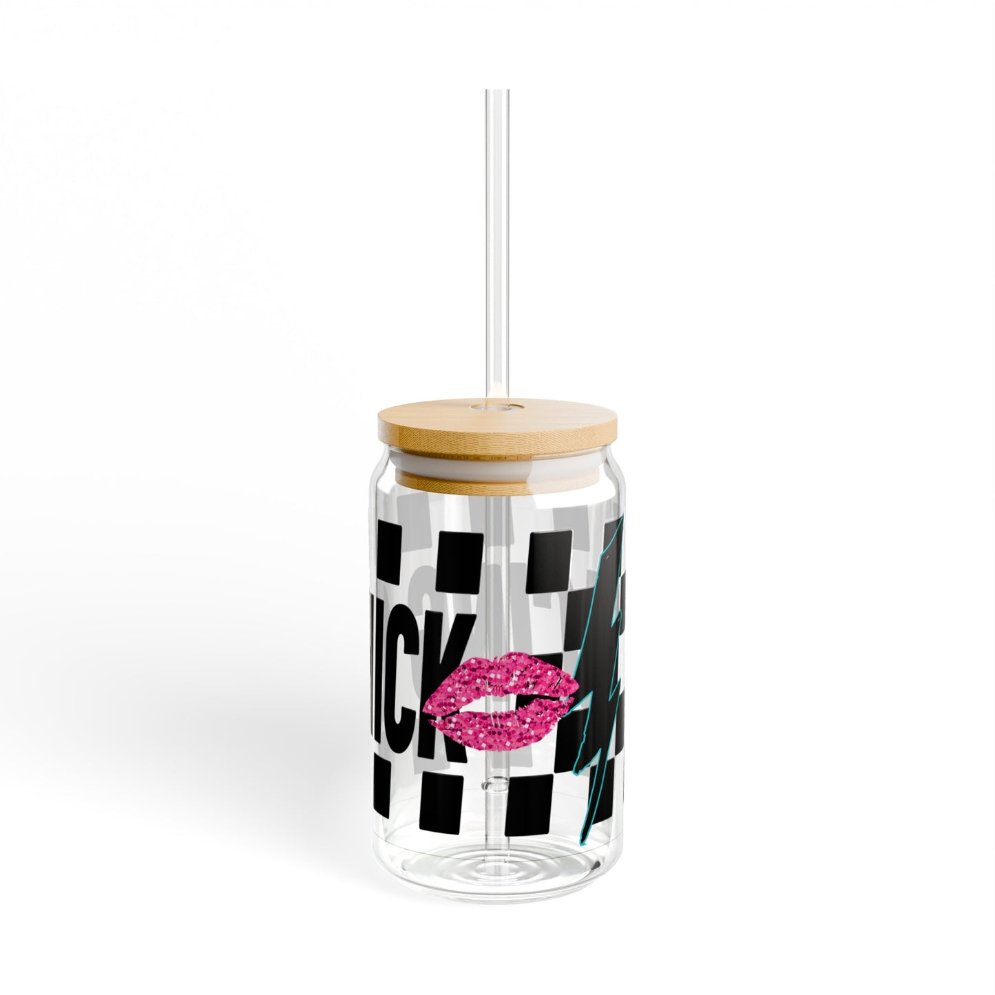 Racing Chick Black and white Checkered Sipper Glass, 16oz