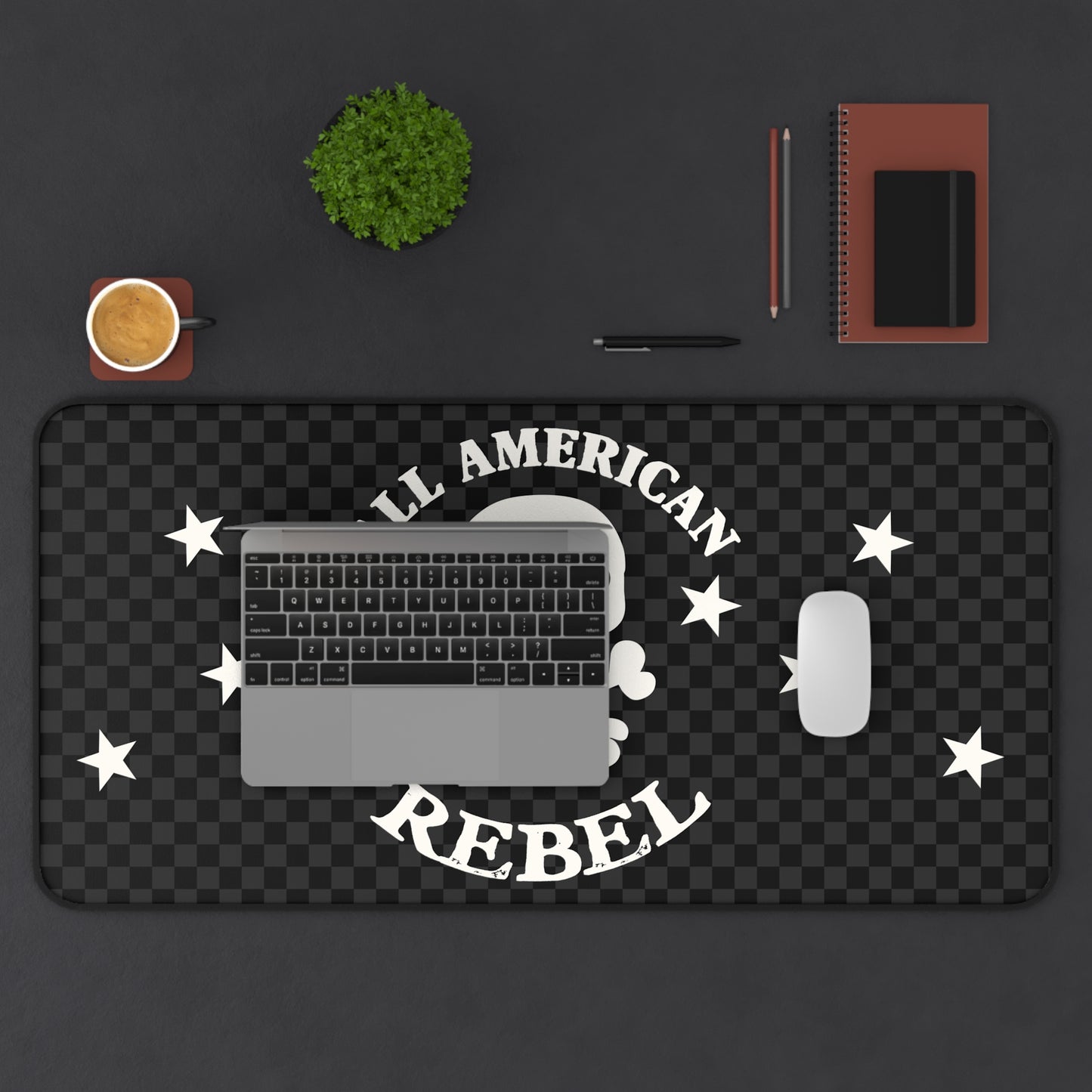 All American Rebel Skull Crossbones Check Desk Mat