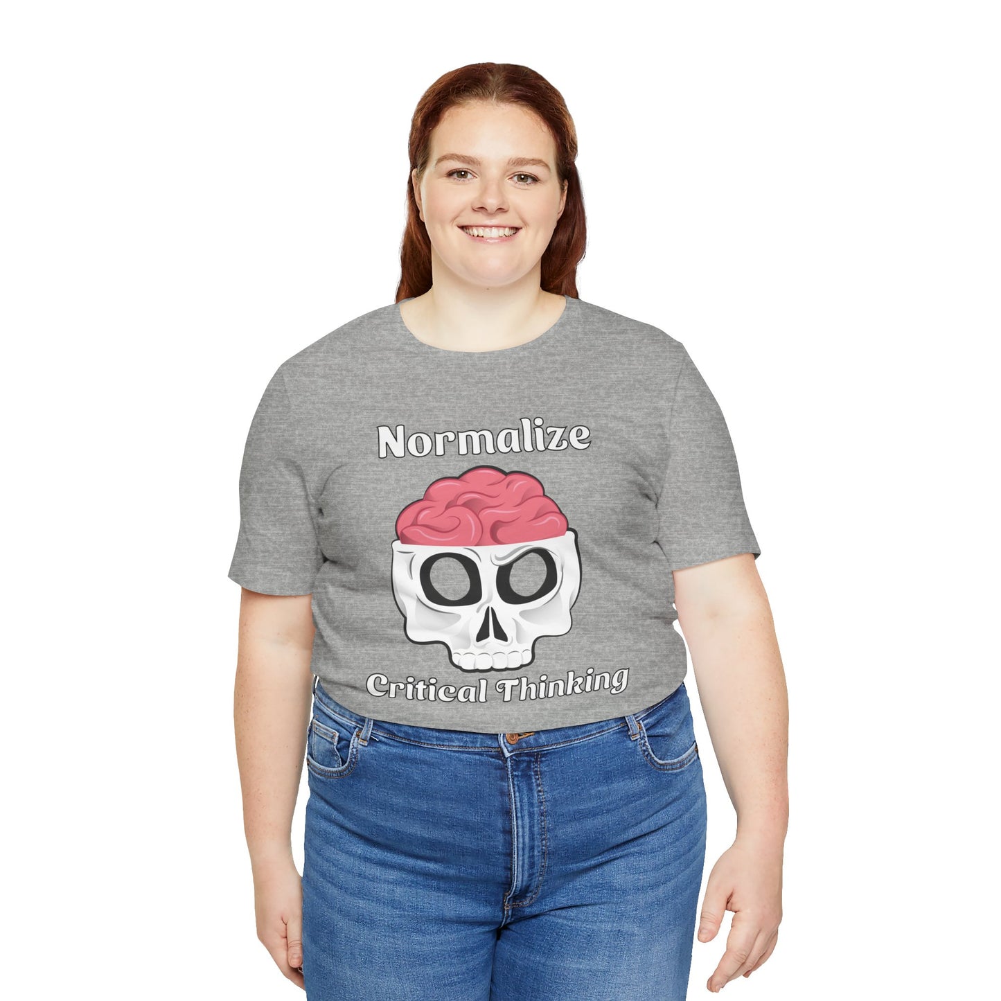 T-Shirt, Normalize Critical Thinking Tshirt, Humor, Skull, Brain, Funny, Political, Quote, Unisex Tee
