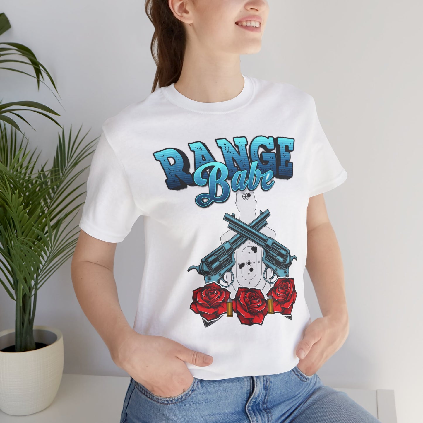 T-shirt, Range Babe tshirt, Badass, Woman, Gun, Rose, Self-defense, 2A, Political, America, USA, Freedom, Patriot Tee