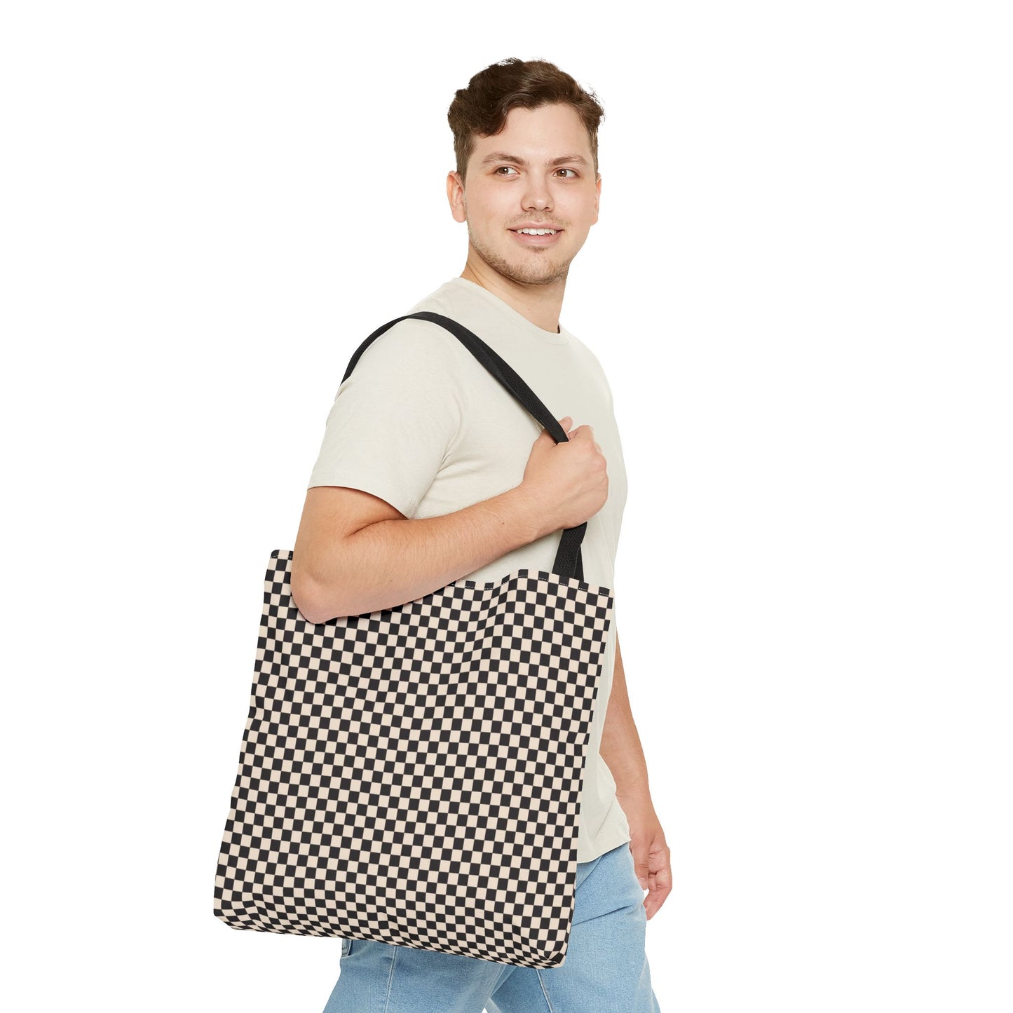Check Tote Bag - Black and Tan Plaid Design