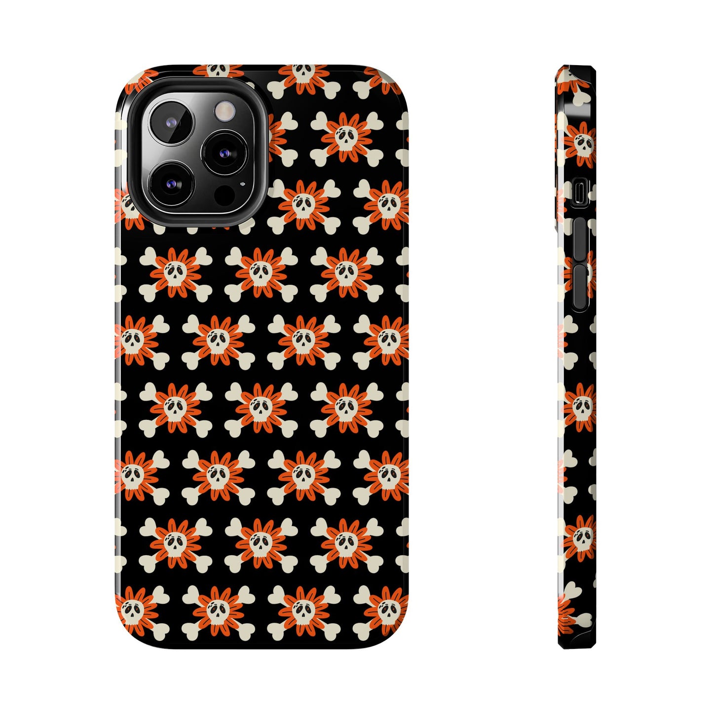 Skull Crossbones and Orange Flower Tough Phone Cases