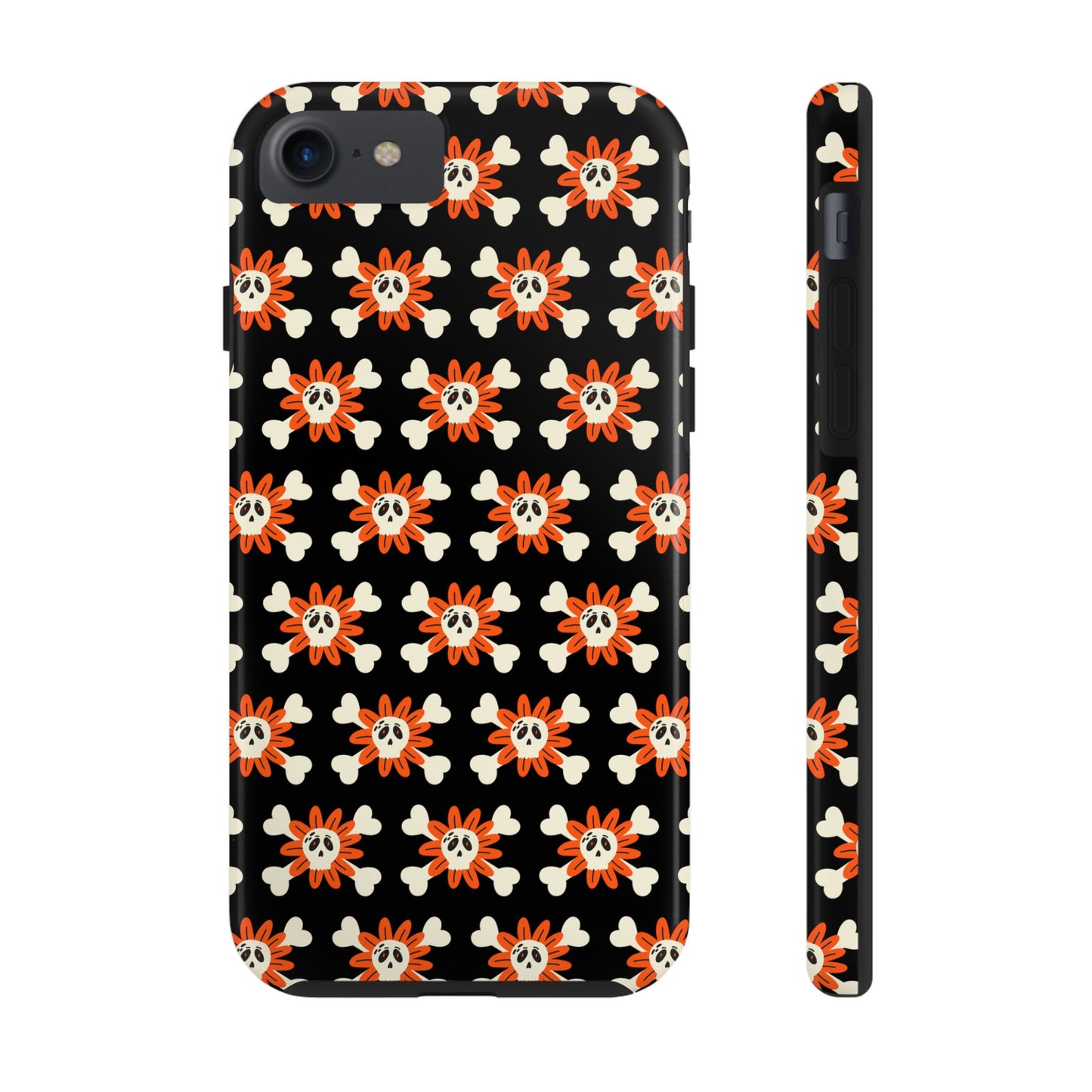 Skull Crossbones and Orange Flower Tough Phone Cases