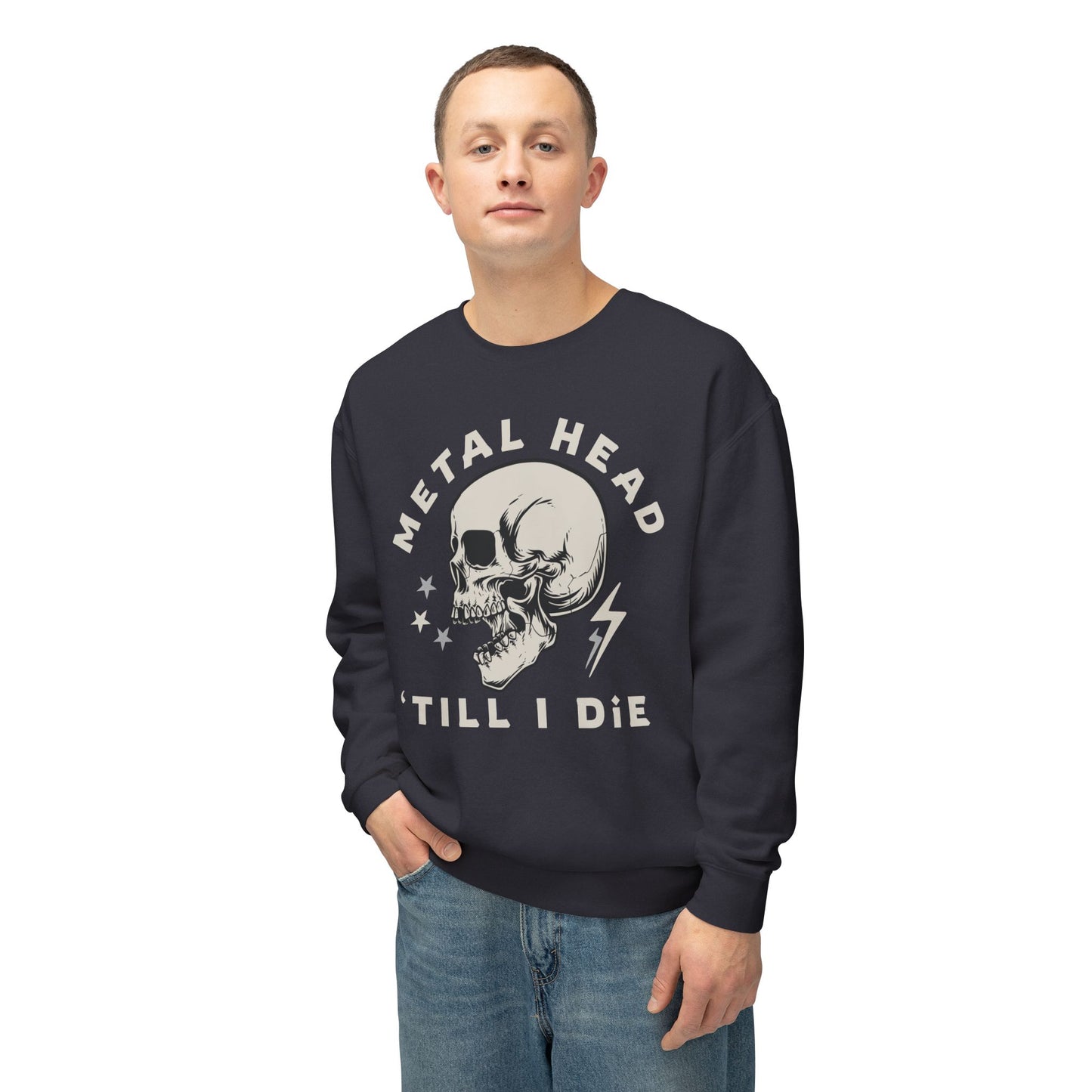 Metalhead Till I Die Skull Color Comfort Unisex Lightweight Crewneck Sweatshirt