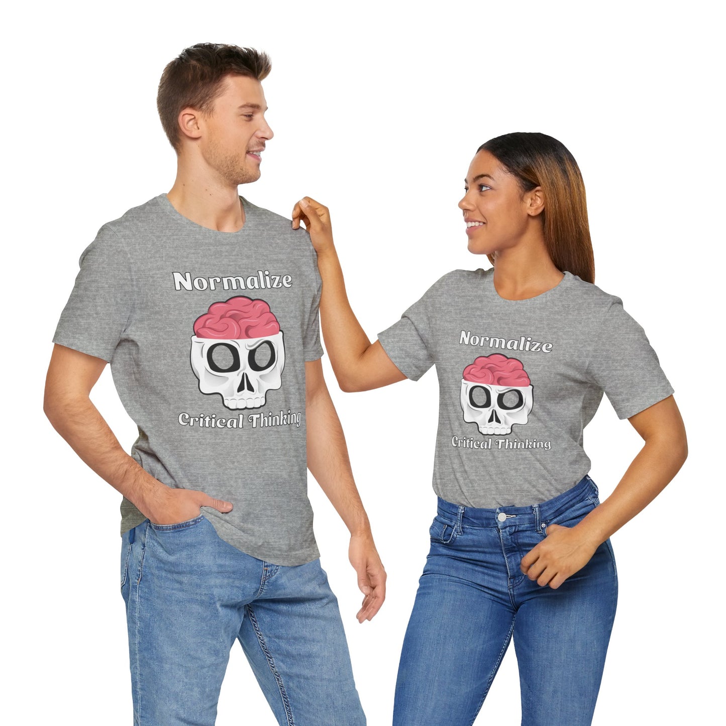 T-Shirt, Normalize Critical Thinking Tshirt, Humor, Skull, Brain, Funny, Political, Quote, Unisex Tee