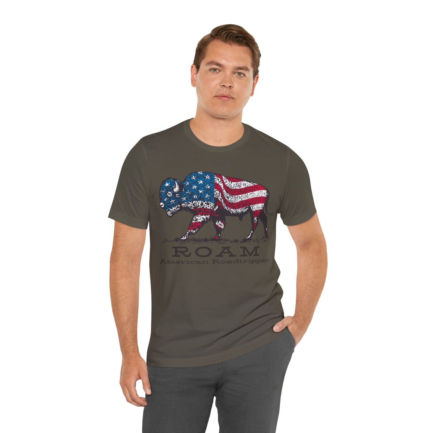 T-Shirt, American Roadtripper Roam, tshirt, USA, America, buffalo, graphic, quote, Travel, Roadtripping, Americana, Unisex Tee