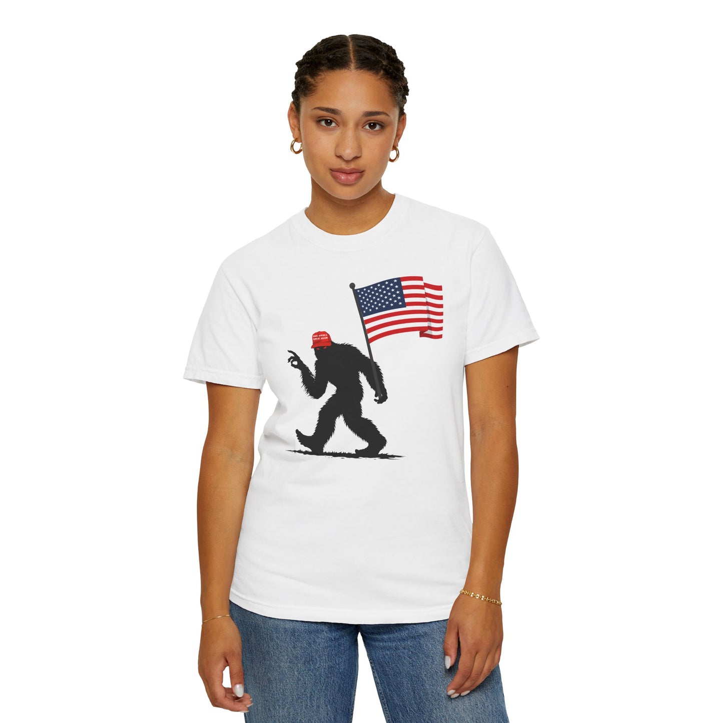 MAGA Hat Bigfoot OK USA Flag Color Comfort Unisex T-shirt