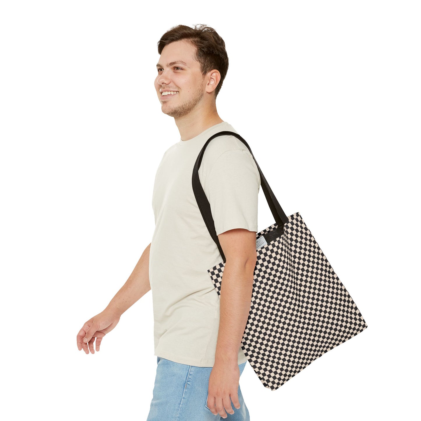 Check Tote Bag - Black and Tan Plaid Design