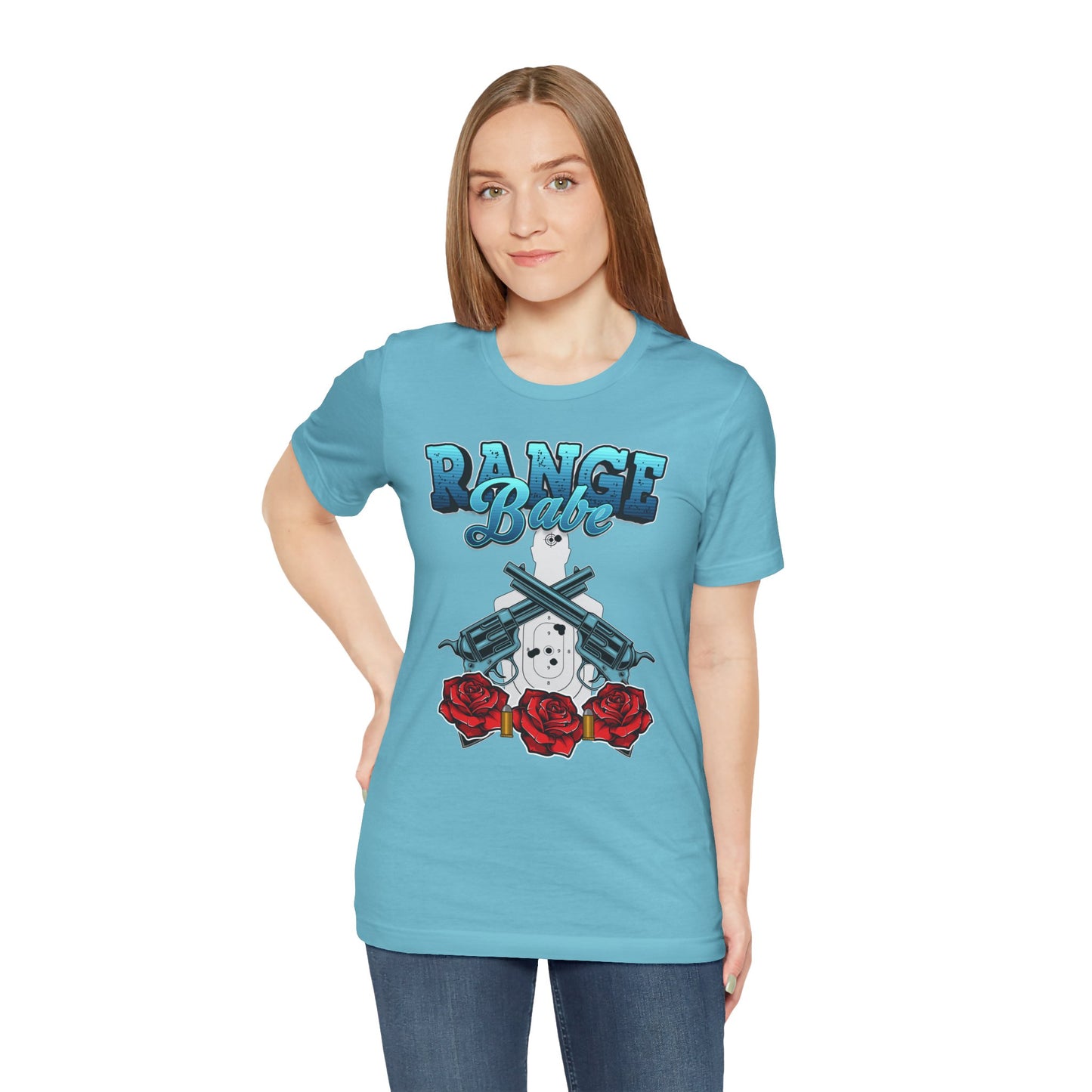 T-shirt, Range Babe tshirt, Badass, Woman, Gun, Rose, Self-defense, 2A, Political, America, USA, Freedom, Patriot Tee
