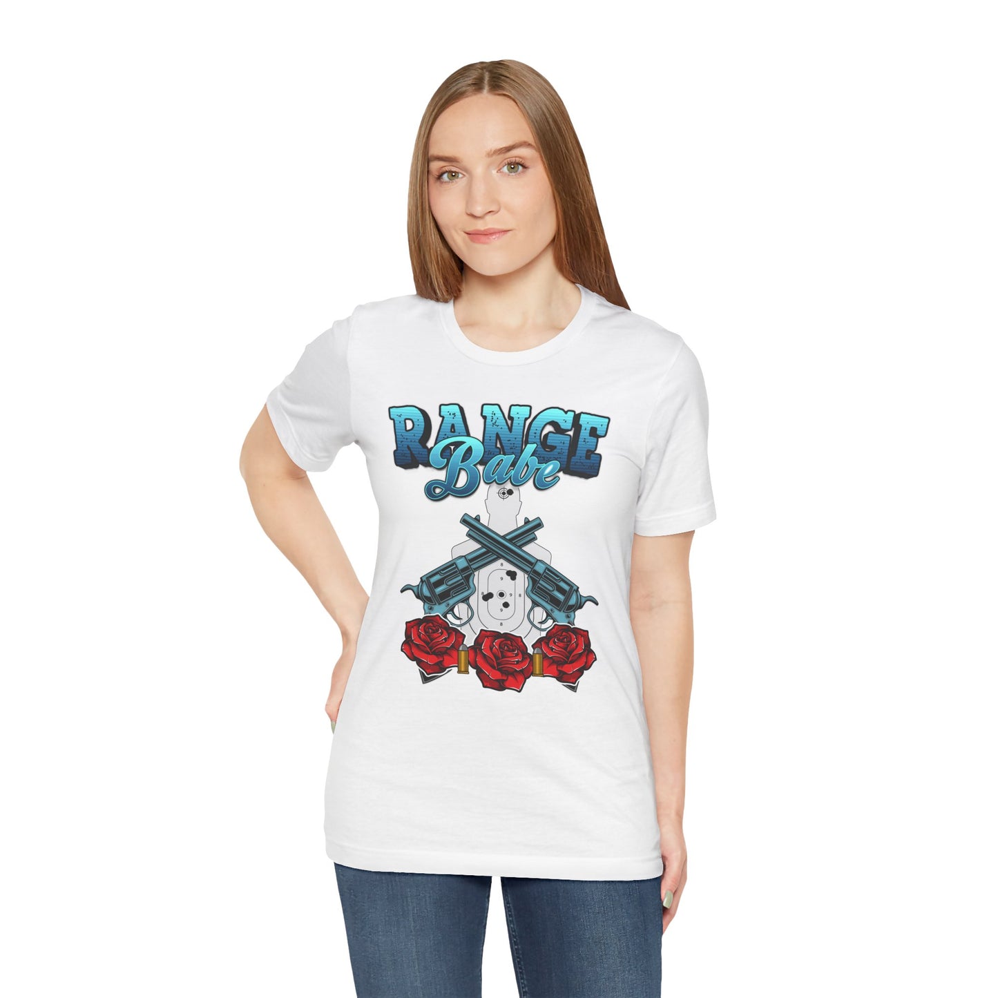 T-shirt, Range Babe tshirt, Badass, Woman, Gun, Rose, Self-defense, 2A, Political, America, USA, Freedom, Patriot Tee