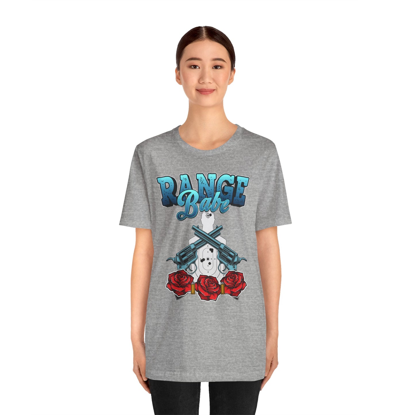 T-shirt, Range Babe tshirt, Badass, Woman, Gun, Rose, Self-defense, 2A, Political, America, USA, Freedom, Patriot Tee