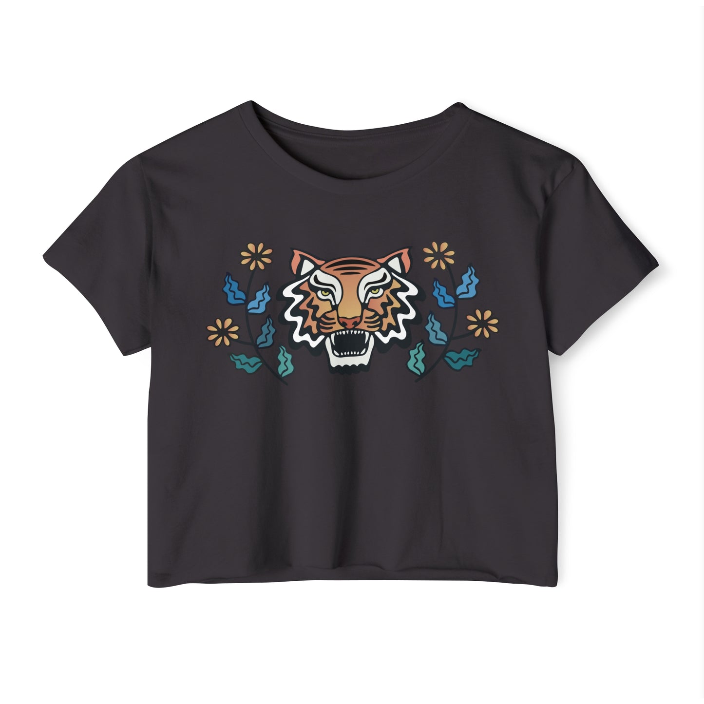 Retro Tiger with Flowers Women's Festival Crop Top