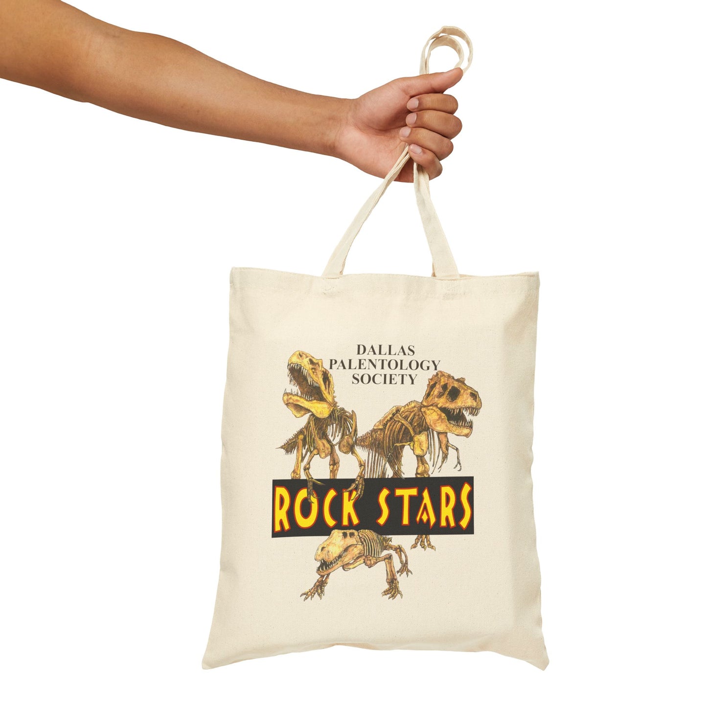 Rock Starts Dino Cotton Canvas Tote Bag, Fun Paleontology Gift, Eco-Friendly Shopping Bag, Dinosaur Enthusiast Tote, 15x16x20