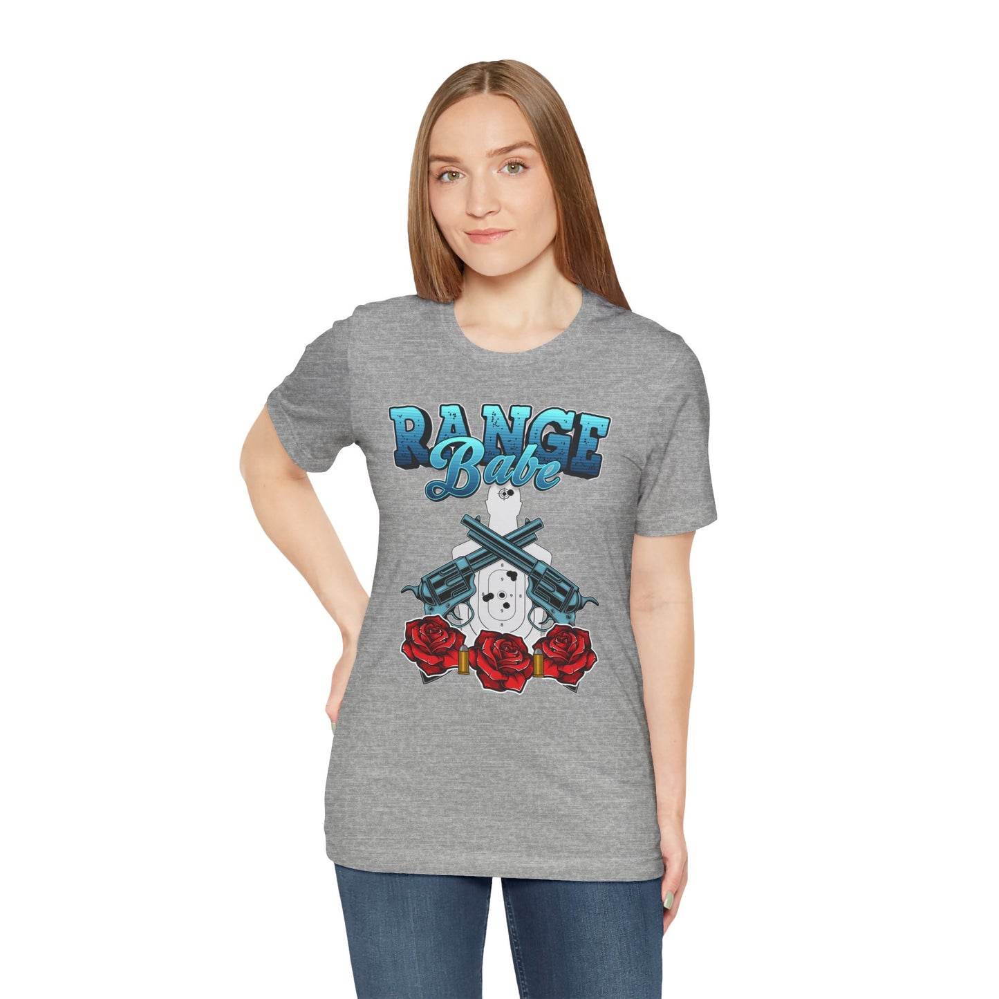 T-shirt, Range Babe tshirt, Badass, Woman, Gun, Rose, Self-defense, 2A, Political, America, USA, Freedom, Patriot Tee