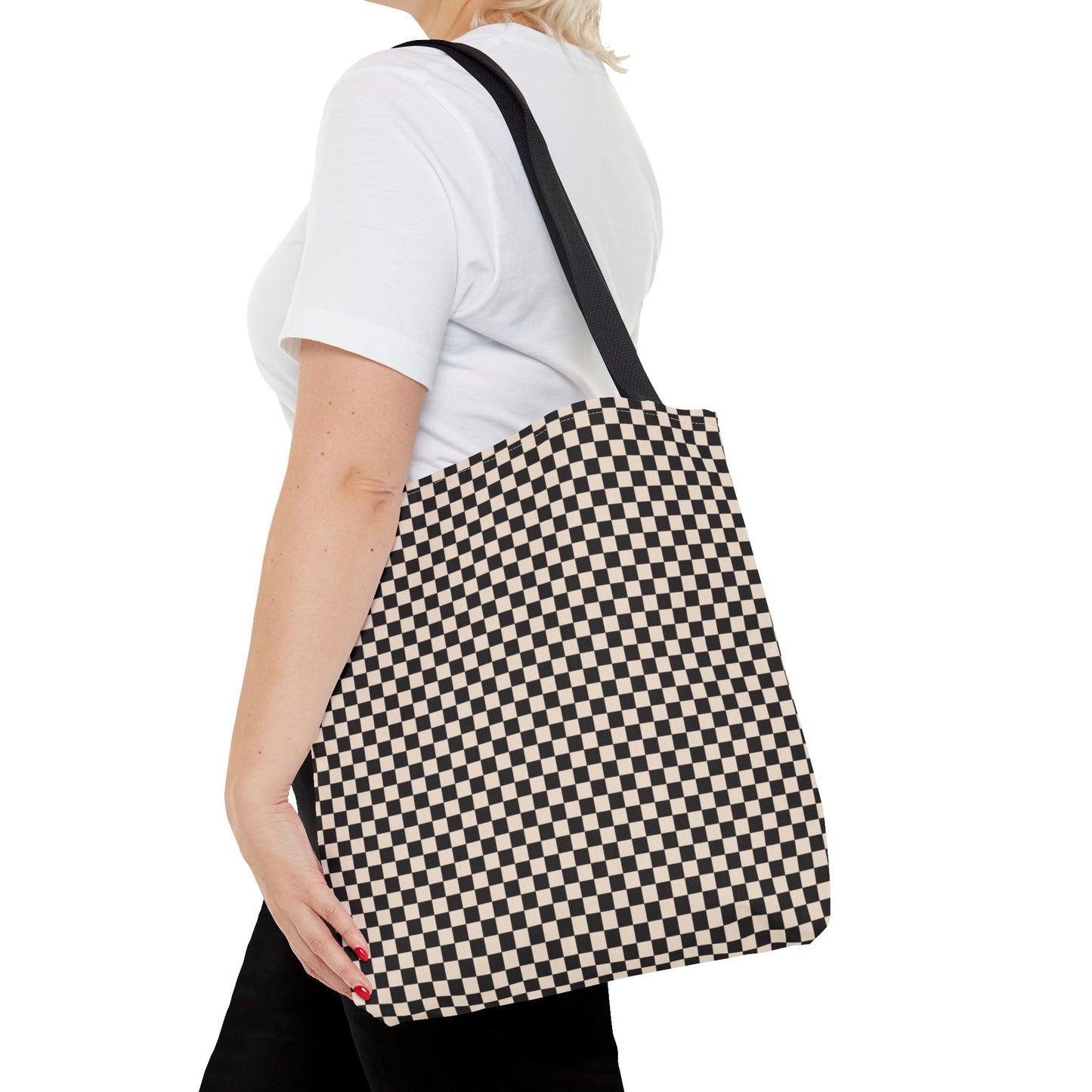 Check Tote Bag - Black and Tan Plaid Design