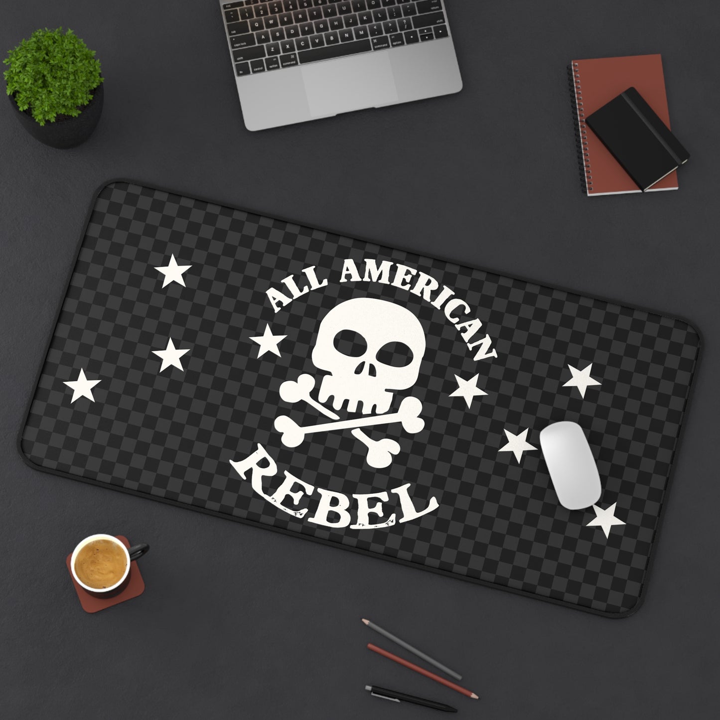 All American Rebel Skull Crossbones Check Desk Mat