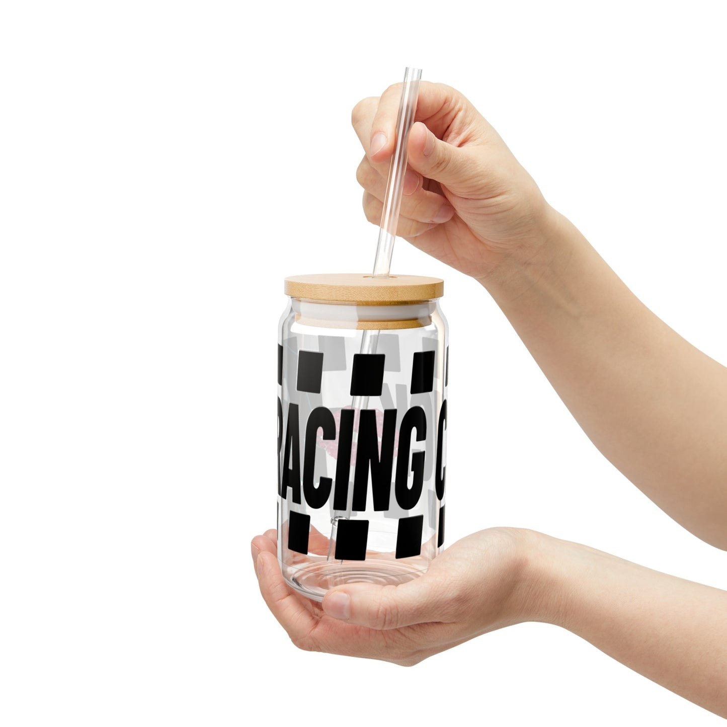 Racing Chick Black and white Checkered Sipper Glass, 16oz