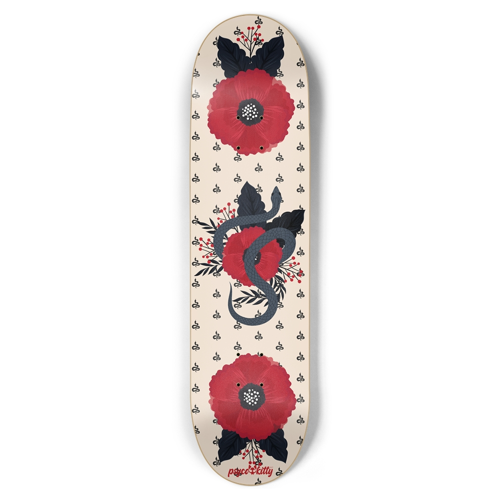 Skateboard Deck Snake & Poppies